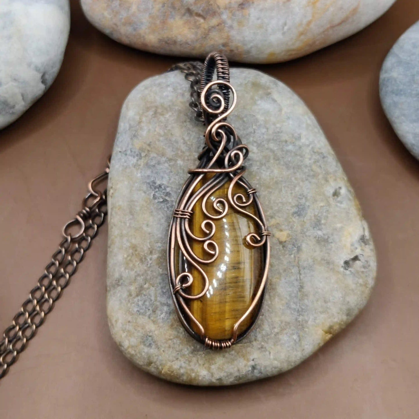 Prisha - Tiger's Eye Necklace 003 By Sanguine Aura Handcrafted Jewellery. Healing Benefits of Tiger's Eye - Confidence, Focus, Clarity, Courage.