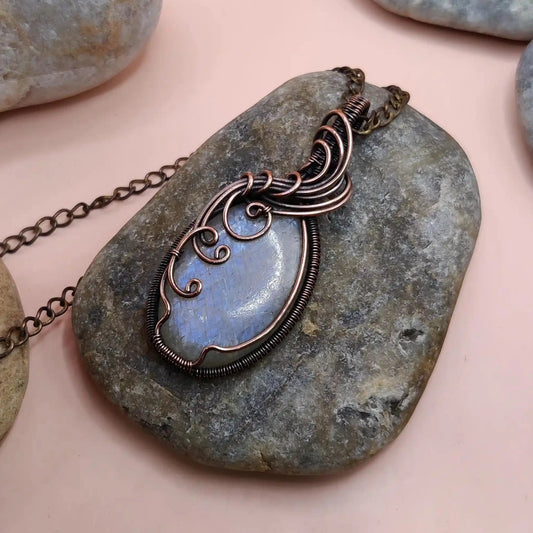 Prisha 003 belomorite moonstone copper necklace