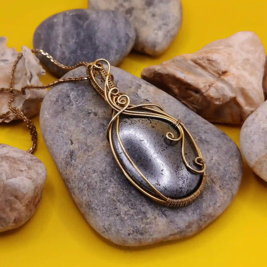 Prisha Hematite Necklace In Brass 001 By Sanguine Aura Handcrafted Jewellery