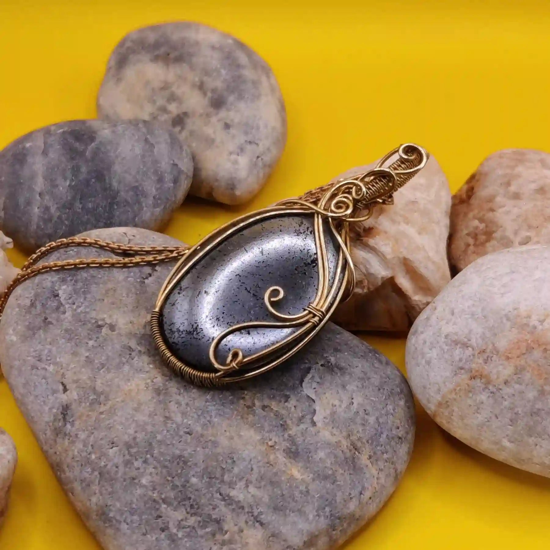 Prisha Hematite Necklace In Brass 001 SA1 By Sanguine Aura Handcrafted Jewellery