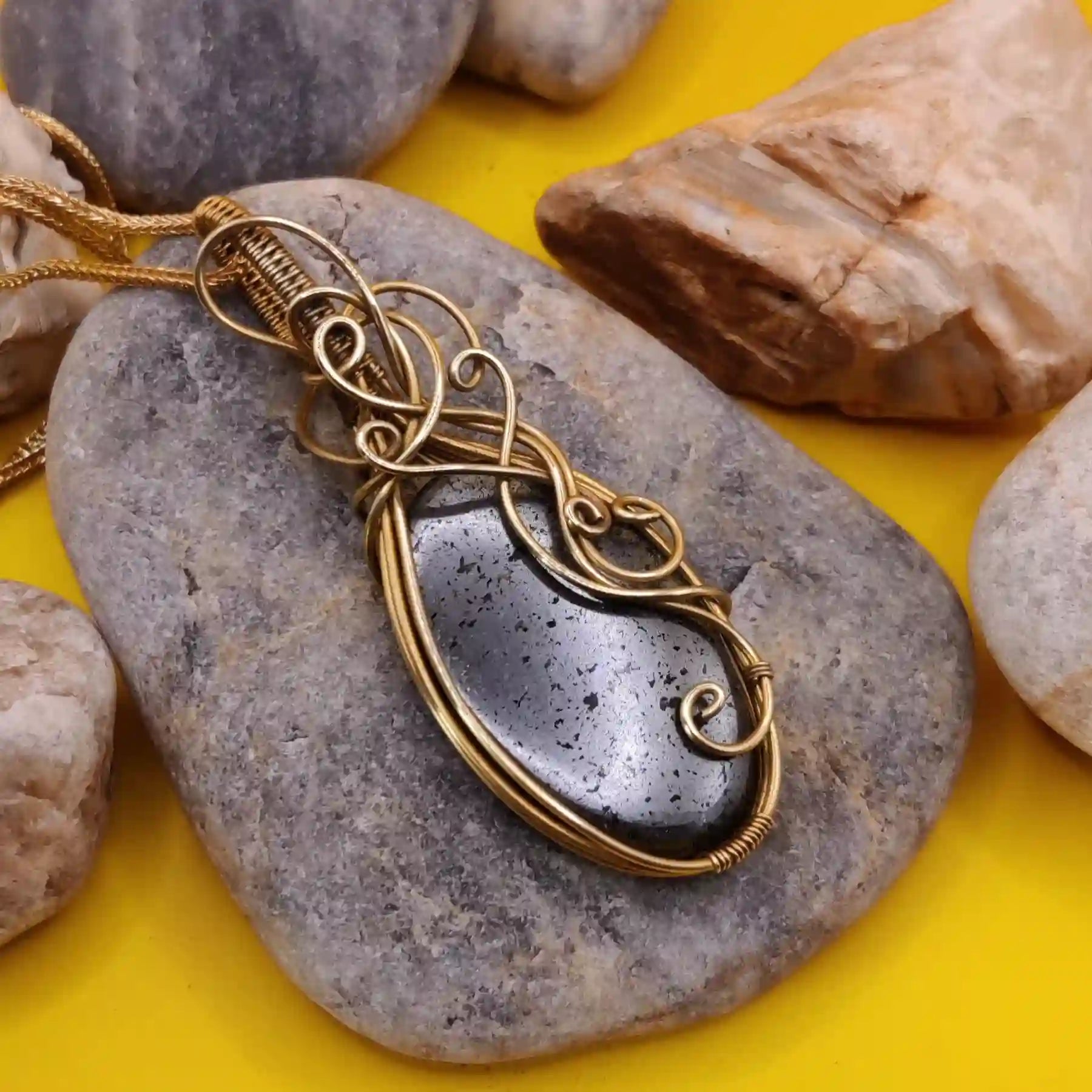 Prisha Hematite Necklace In Brass 002 By Sanguine Aura Handcrafted Jewellery
