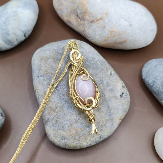 Rati - Peach Moonstone Necklace By Sanguine Aura Handcrafted Jewellery. Healing Benefits Of Peach Moonstone - Calming energy, ignites joy.