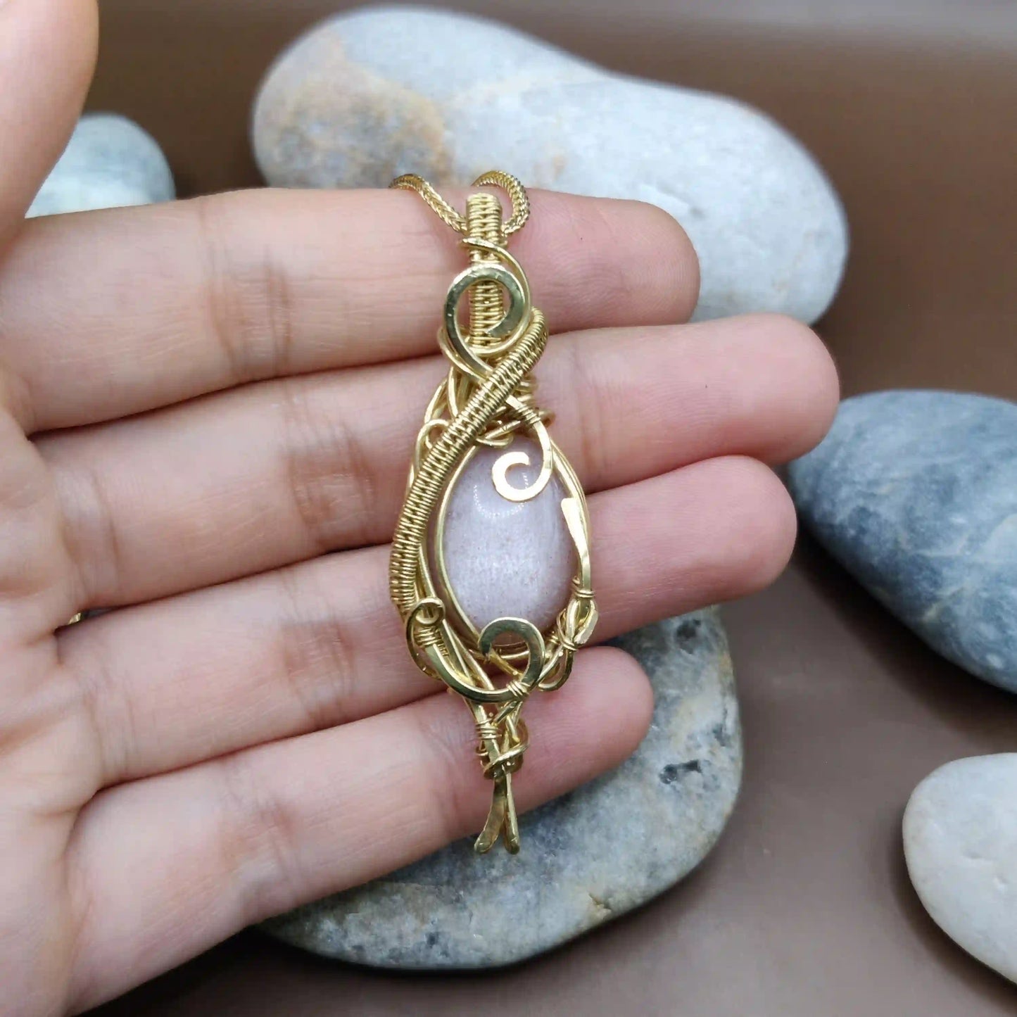 Rati - Peach Moonstone Necklace SA1 By Sanguine Aura Handcrafted Jewellery