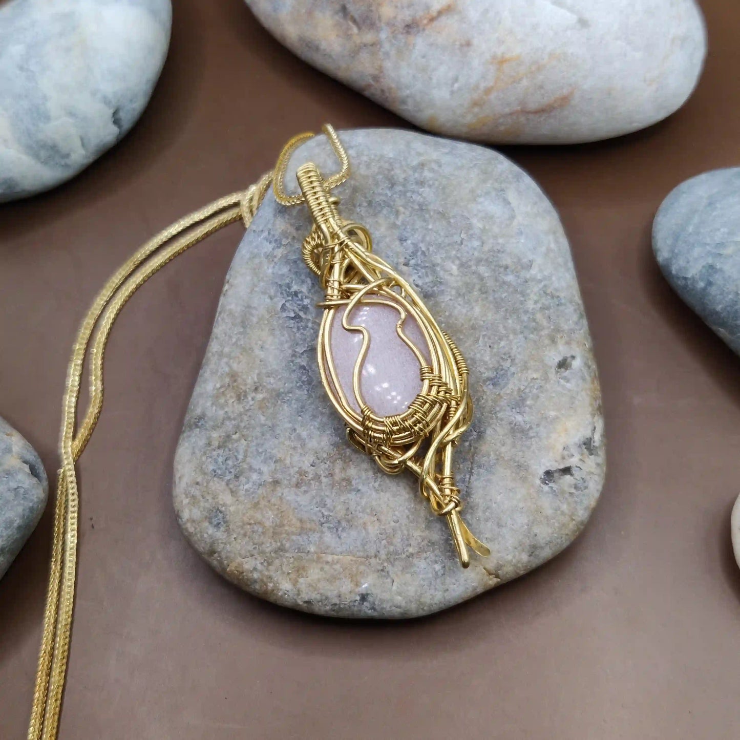 Rati - Peach Moonstone Necklace SA2 By Sanguine Aura Handcrafted Jewellery