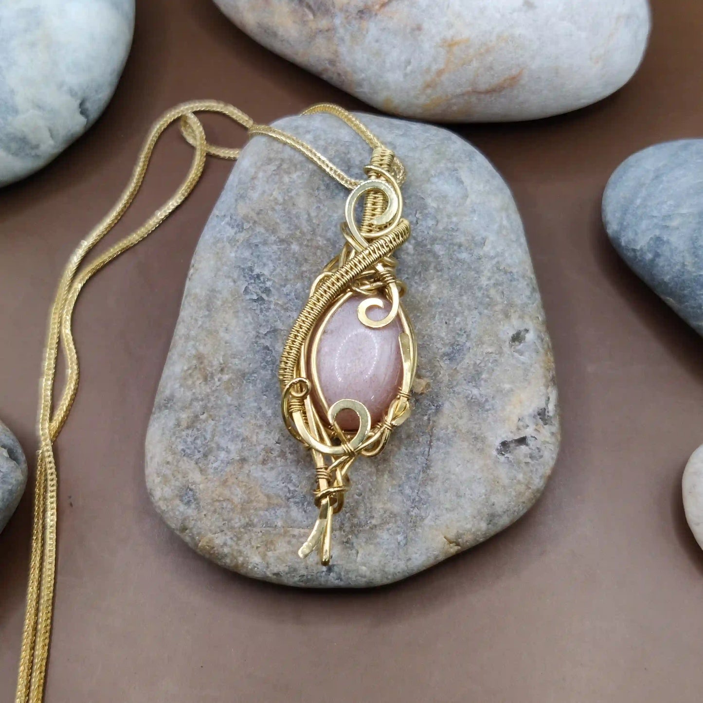 Rati - Peach Moonstone Necklace SA3 By Sanguine Aura Handcrafted Jewellery