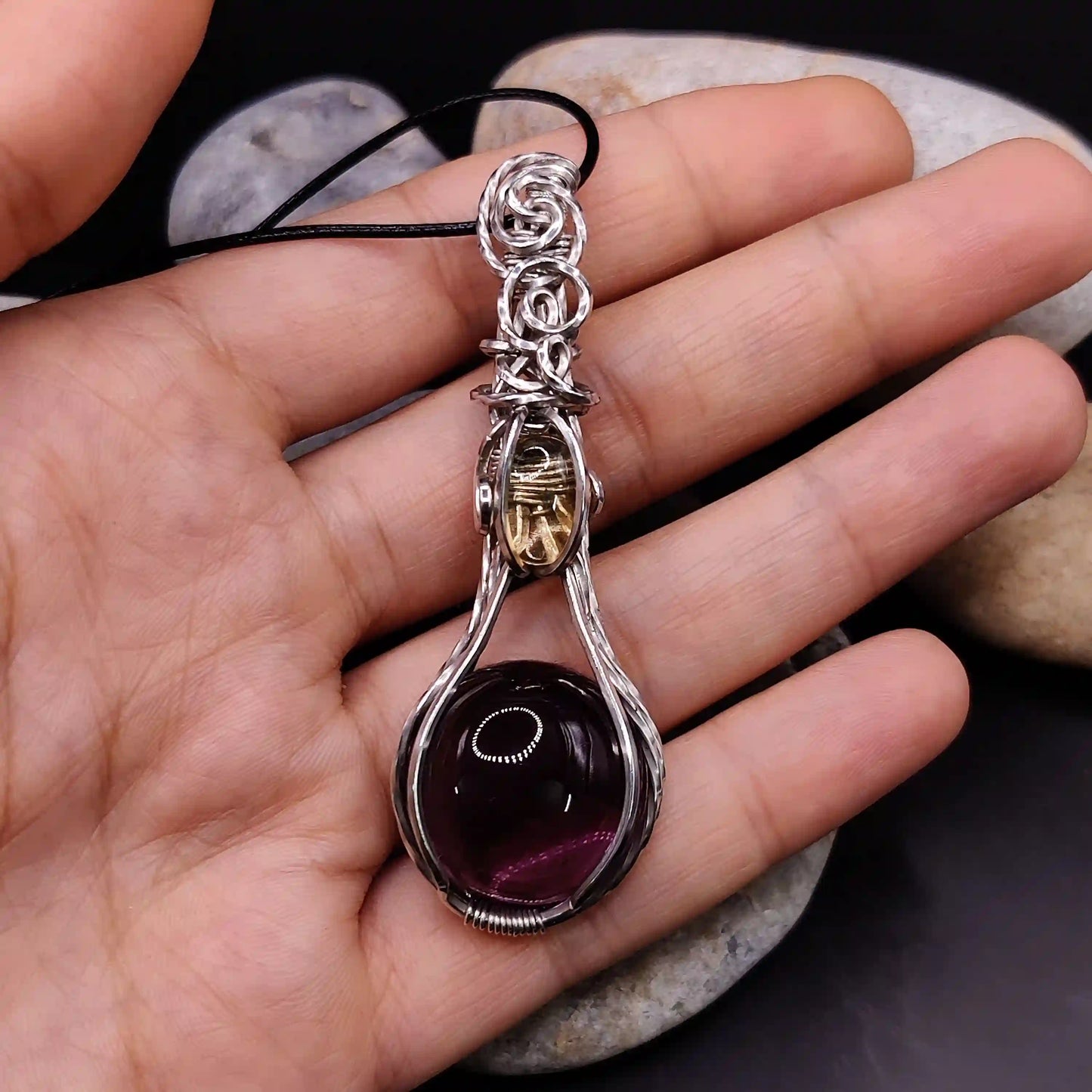 Roshan - Brazilian Amethyst and Citrine Necklace By Sanguine Aura Handcrafted Jewellery. Healing Benefits Of Brazilian Amethyst and Citrine - Amethyst calms, Citrine energizes - balance for mind & success.