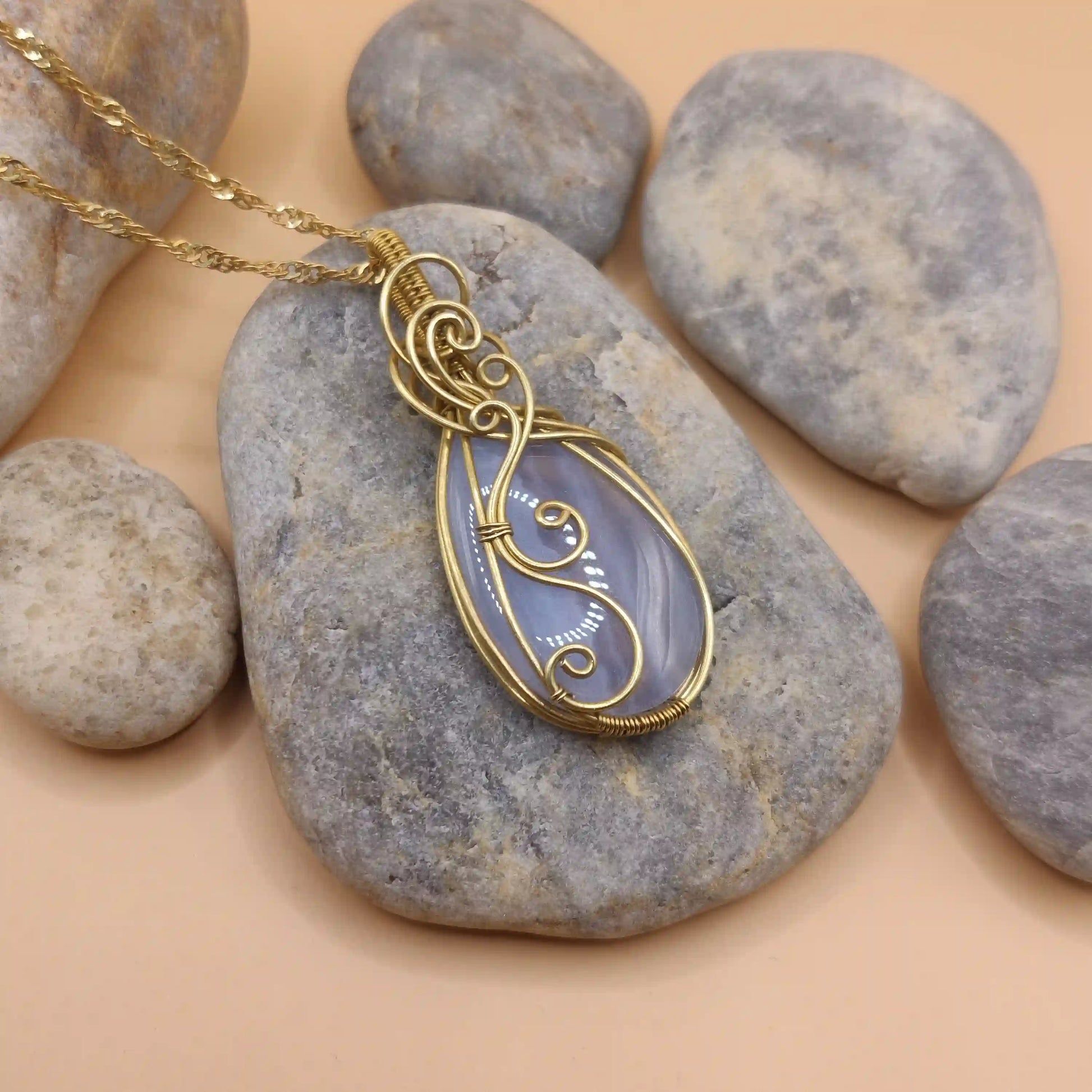 Runi - Blue-Lace Agate Necklace By Sanguine Aura Handcrafted Jewellery