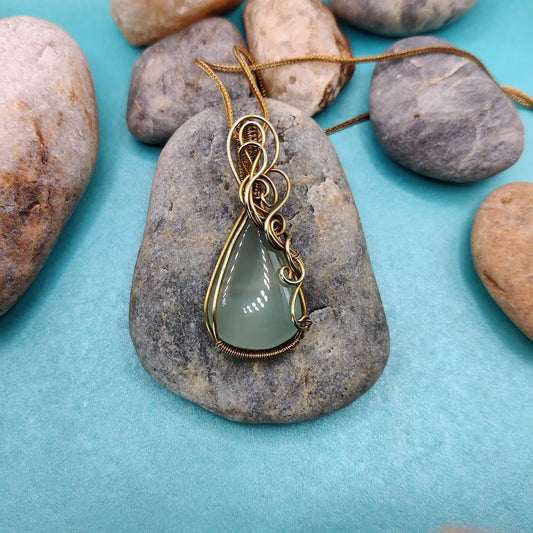 Runi -  Chalcedony Necklace 001 By Sanguine Aura Handcrafted Jewellery. Healing Benefits Of Chalcedony - Balances emotions, aids communication, eases negativity.