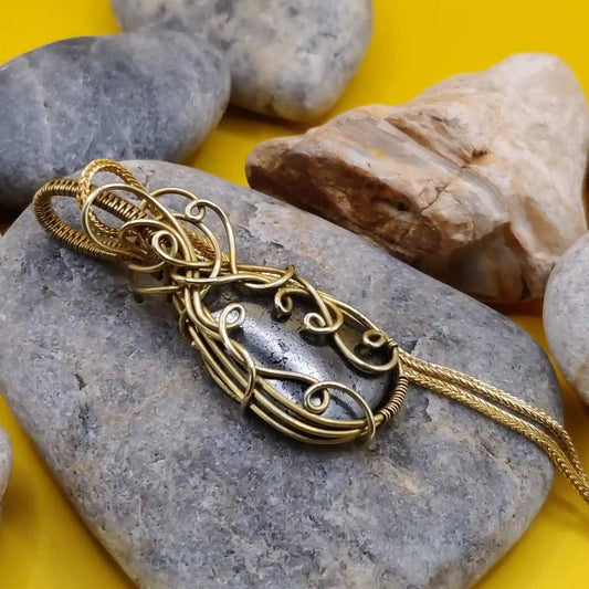 Runi Hematite Necklace In Brass 002 SA1 By Sanguine Aura Handcrafted Jewellery