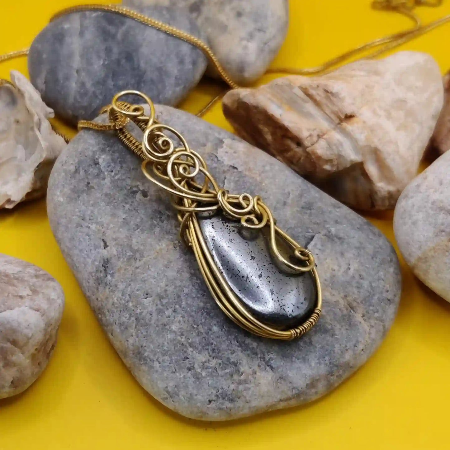 Runi Hematite Necklace In Brass 003 By Sanguine Aura Handcrafted Jewellery