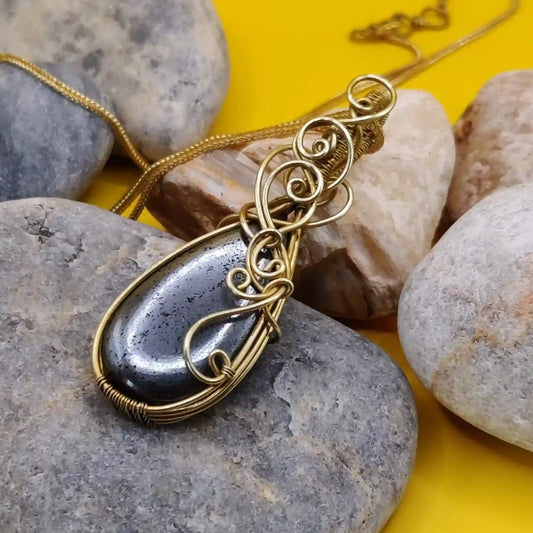Runi Hematite Necklace In Brass 003 SA1 By Sanguine Aura Handcrafted Jewellery