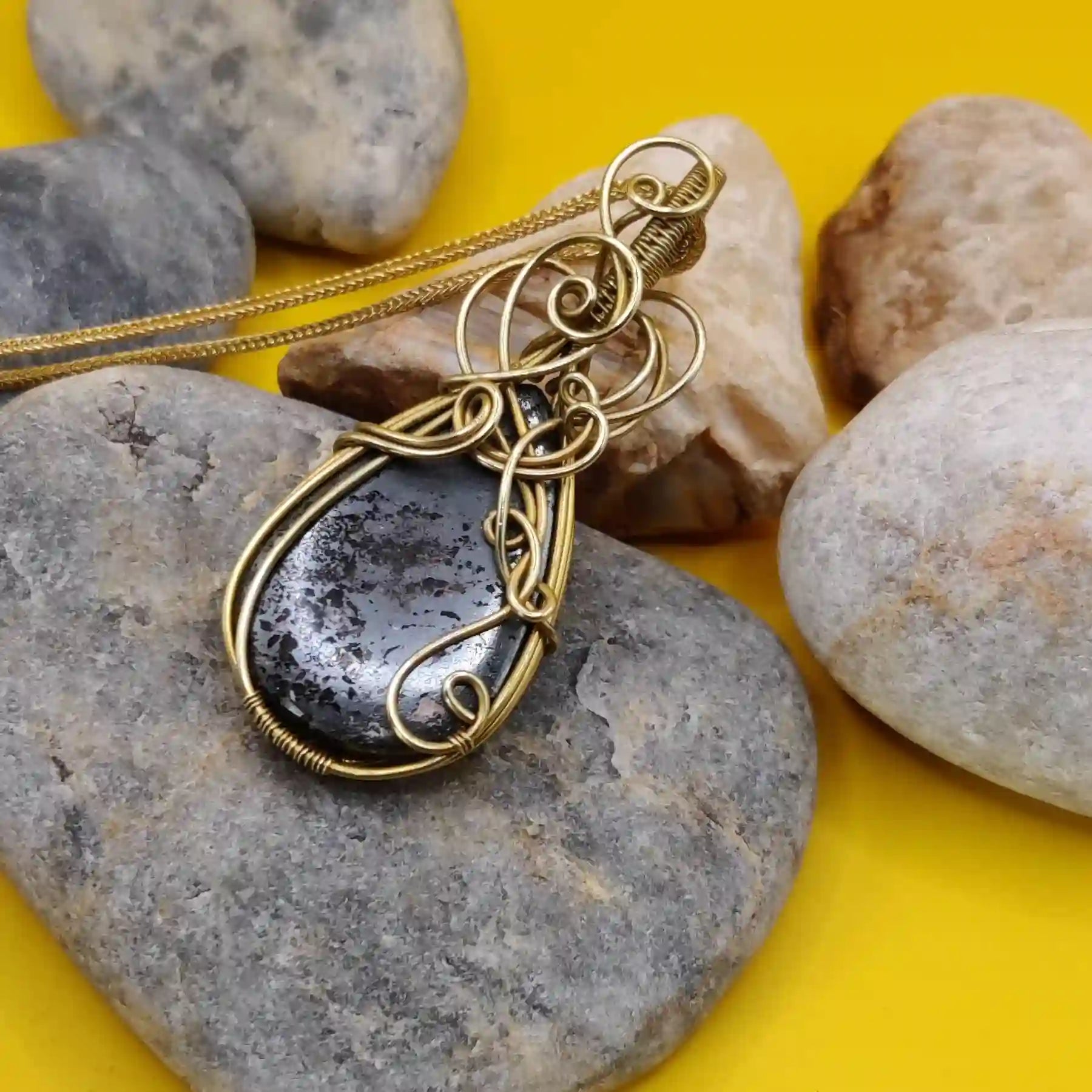 Runi Hematite Necklace In Brass 004 By Sanguine Aura Handcrafted Jewellery