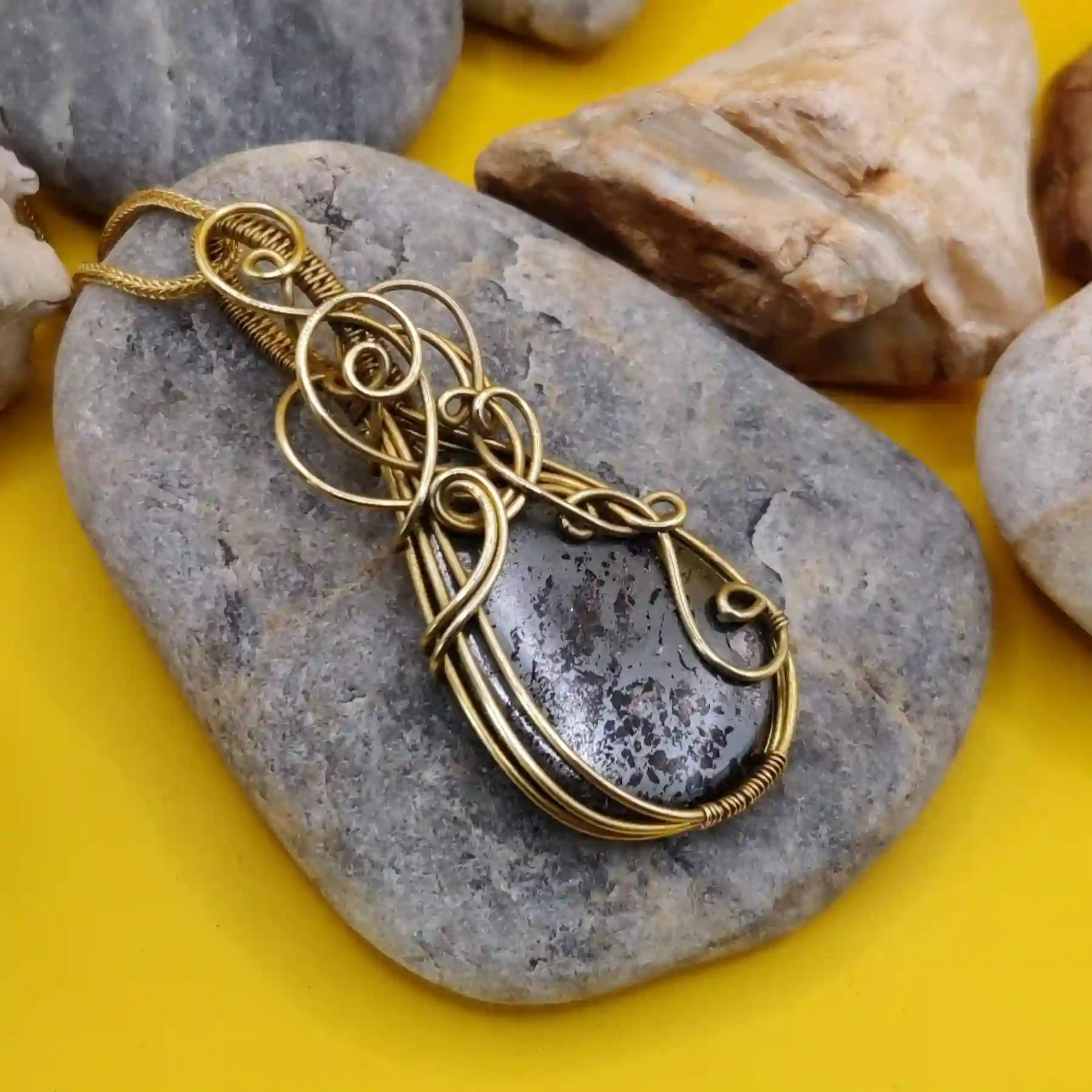 Runi Hematite Necklace In Brass 004 SA1 By Sanguine Aura Handcrafted Jewellery