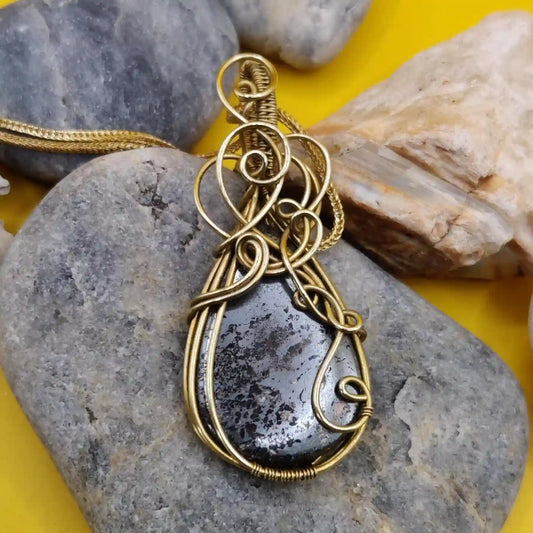 Runi Hematite Necklace In Brass 004 SA2 By Sanguine Aura Handcrafted Jewellery