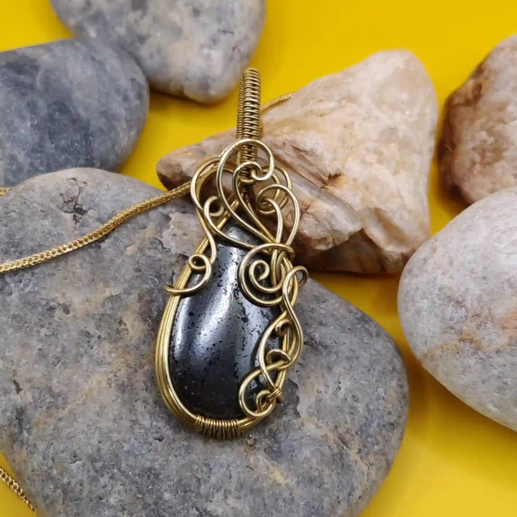 Runi Hematite Necklace In Brass 005 - Main Image