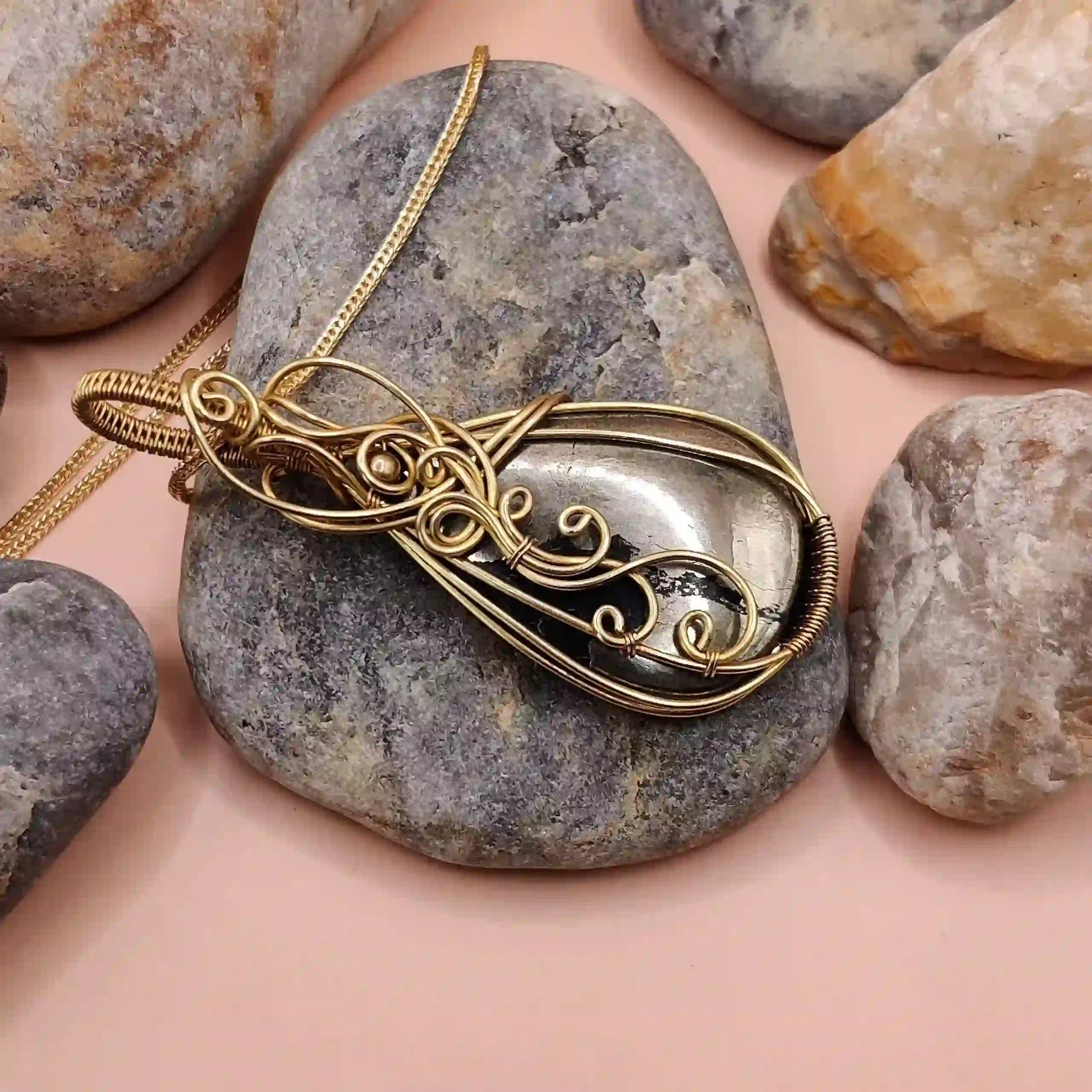 Runi Pyrite Necklace- 002 By Sanguine Aura Handcrafted Jewellery