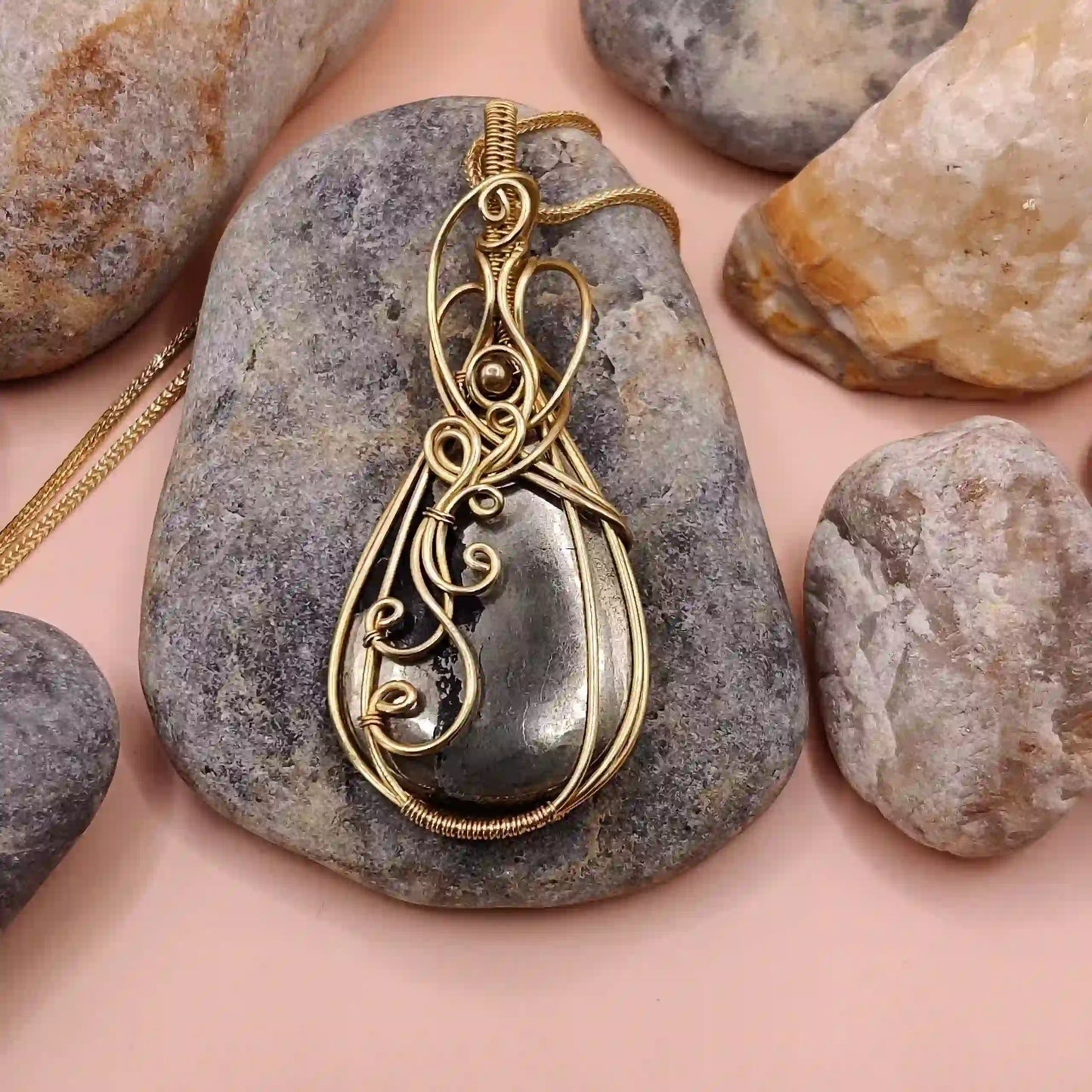 Runi Pyrite Necklace- 002 SA1 By Sanguine Aura Handcrafted Jewellery