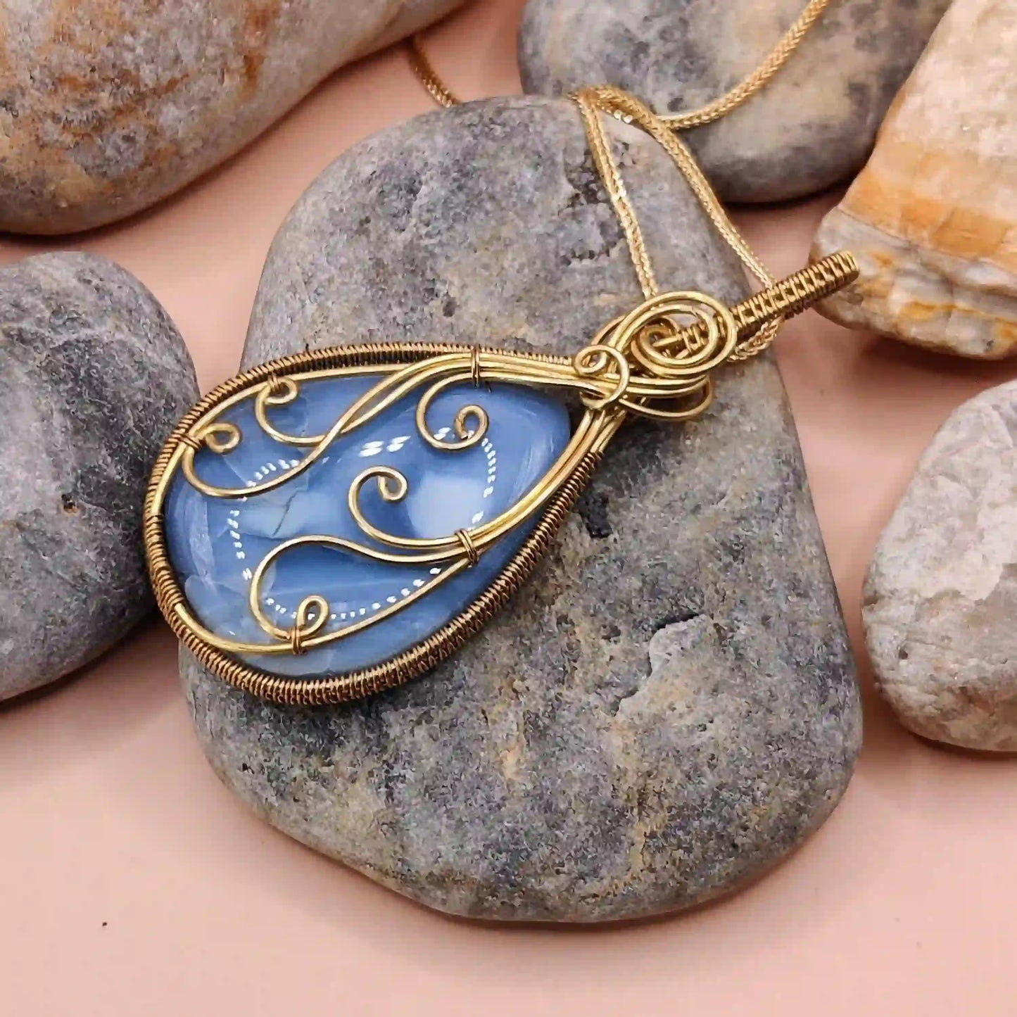 Surya - Blue Opal Necklace - 001 SA2 By Sanguine Aura Handcrafted Jewellery