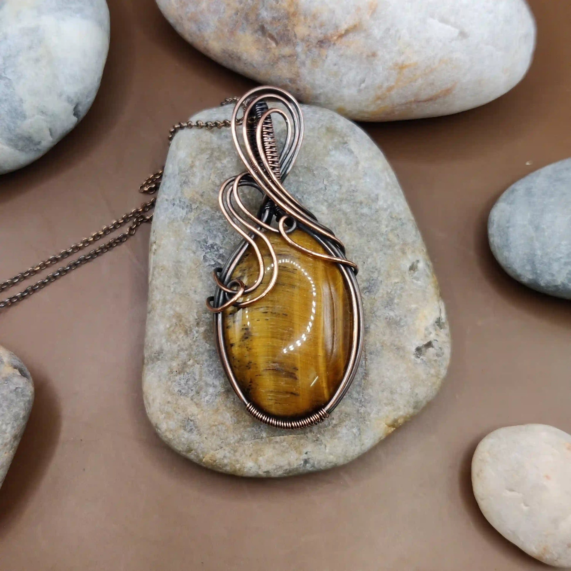 Surya - Tiger's Eye Necklace 005 By Sanguine Aura Handcrafted Jewellery. Healing Benefits of Tiger's Eye -  Confidence, Focus, Clarity, Courage.