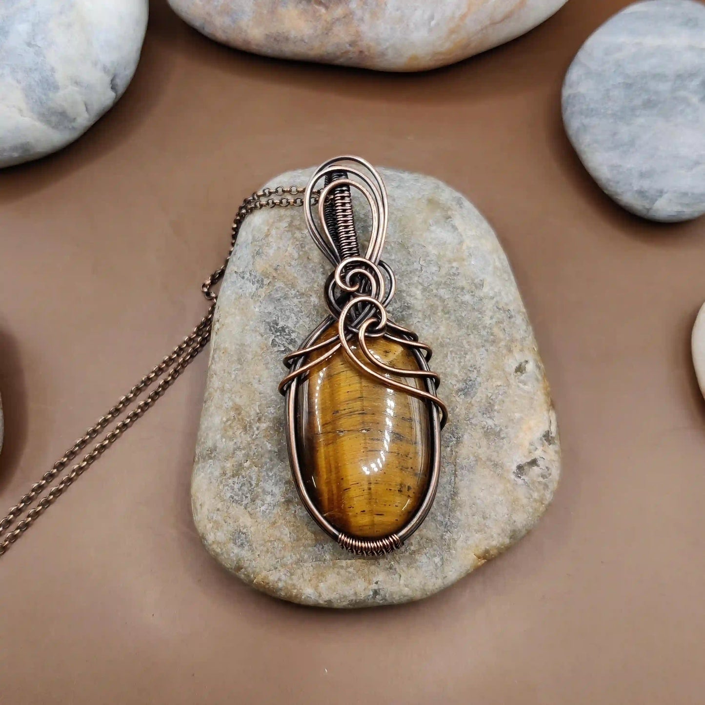 Surya - Tiger's Eye Necklace 008 By Sanguine Aura Handcrafted Jewellery. Healing Benefits of Tiger's Eye - Confidence, Focus, Clarity, Courage.