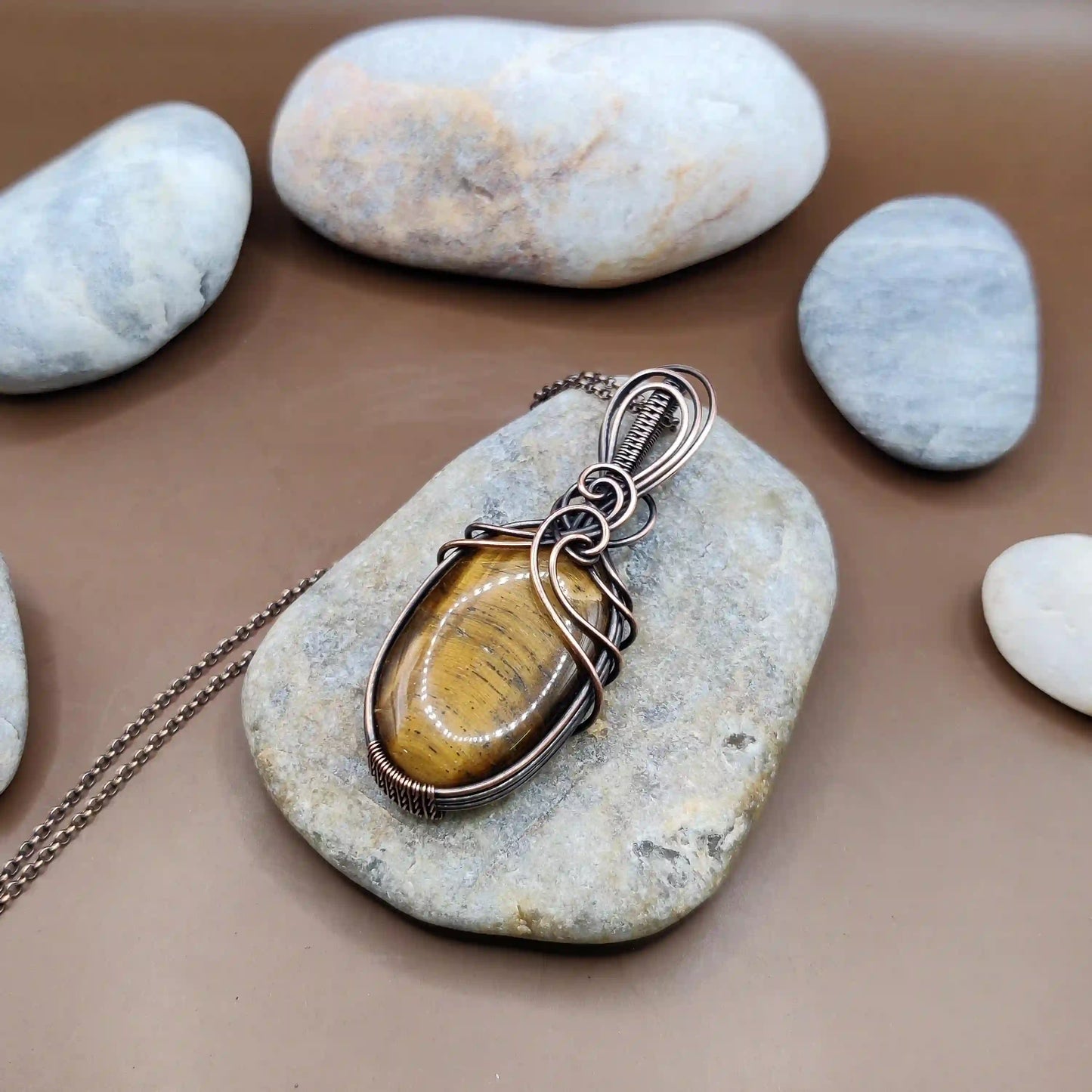 Surya - Tiger's Eye Necklace 008 SA3 By Sanguine Aura Handcrafted Jewellery