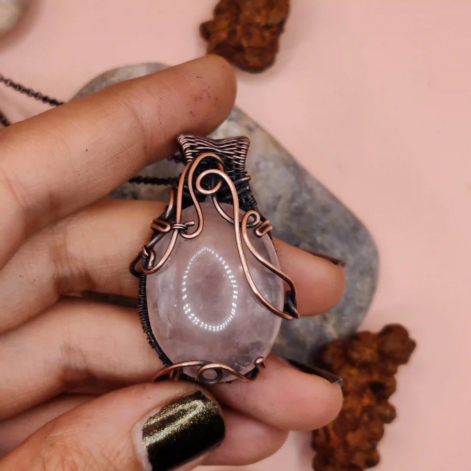 Taara Rose Quartz Necklace SA2 By Sanguine Aura Handcrafted Jewellery