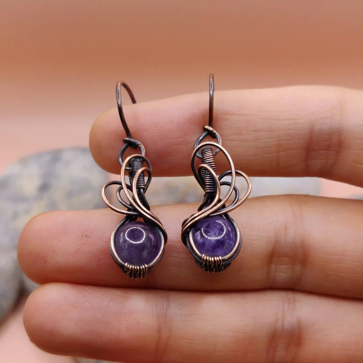 Tanvi - Amethyst Earring In Copper 001 SA1 By Sanguine Aura Handcrafted Jewellery
