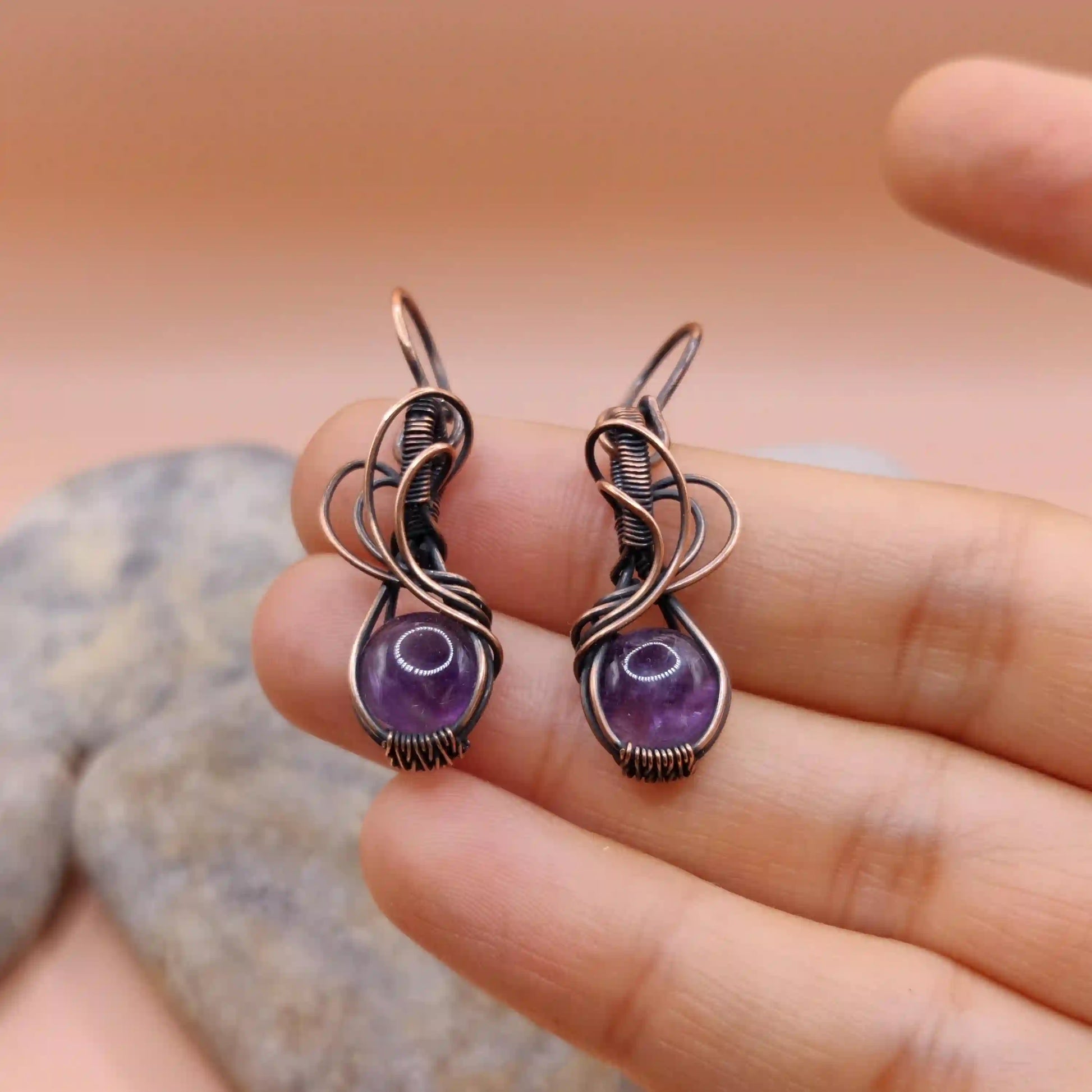 Tanvi - Amethyst Earring In Copper 001 SA10 By Sanguine Aura Handcrafted Jewellery
