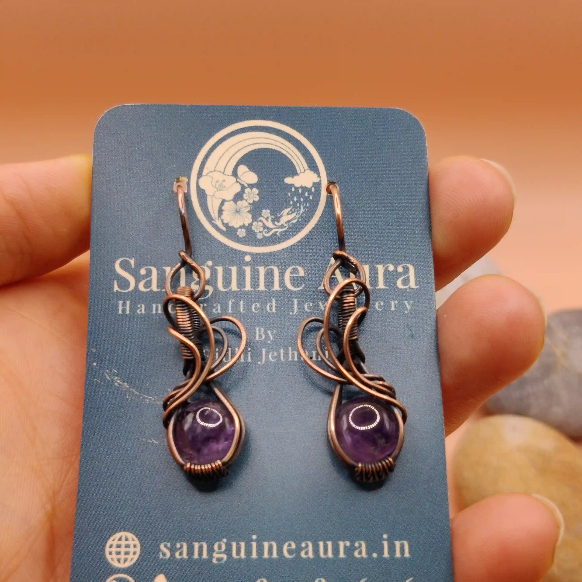 Tanvi - Amethyst Earring In Copper 001 SA11 By Sanguine Aura Handcrafted Jewellery.