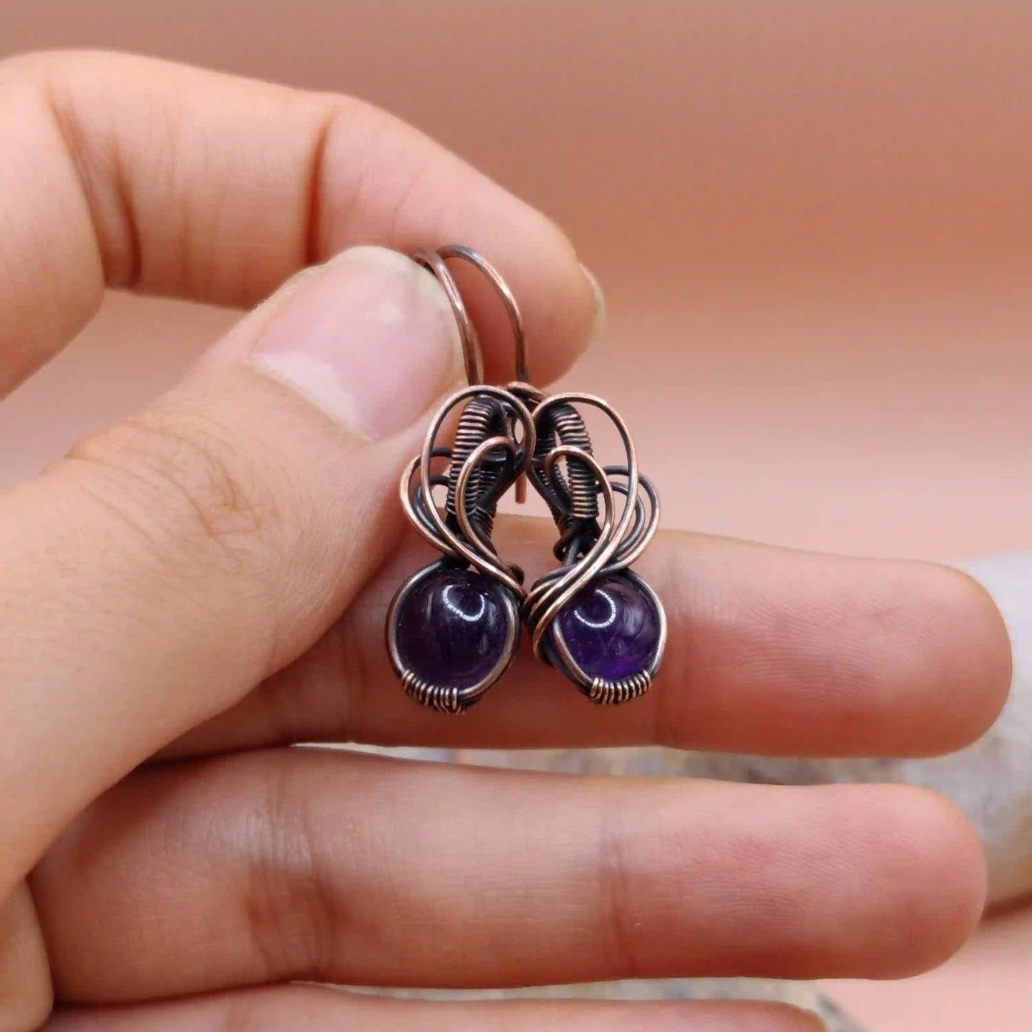 Tanvi - Amethyst Earring In Copper 001 SA12 By Sanguine Aura Handcrafted Jewellery