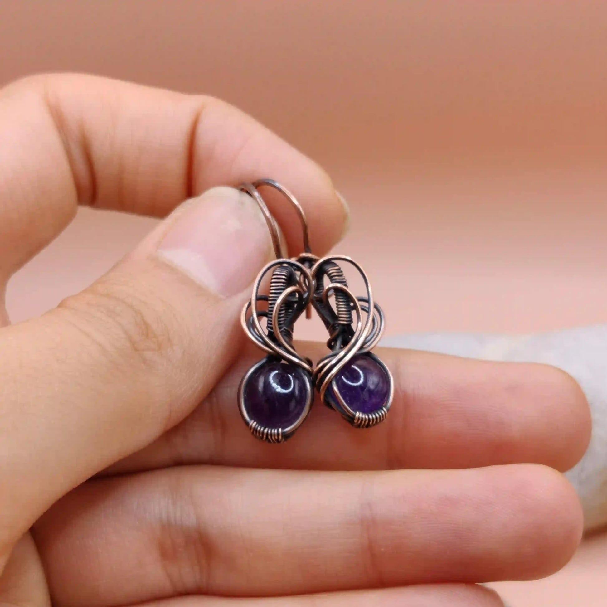 Tanvi - Amethyst Earring In Copper 001 SA13 By Sanguine Aura Handcrafted Jewellery