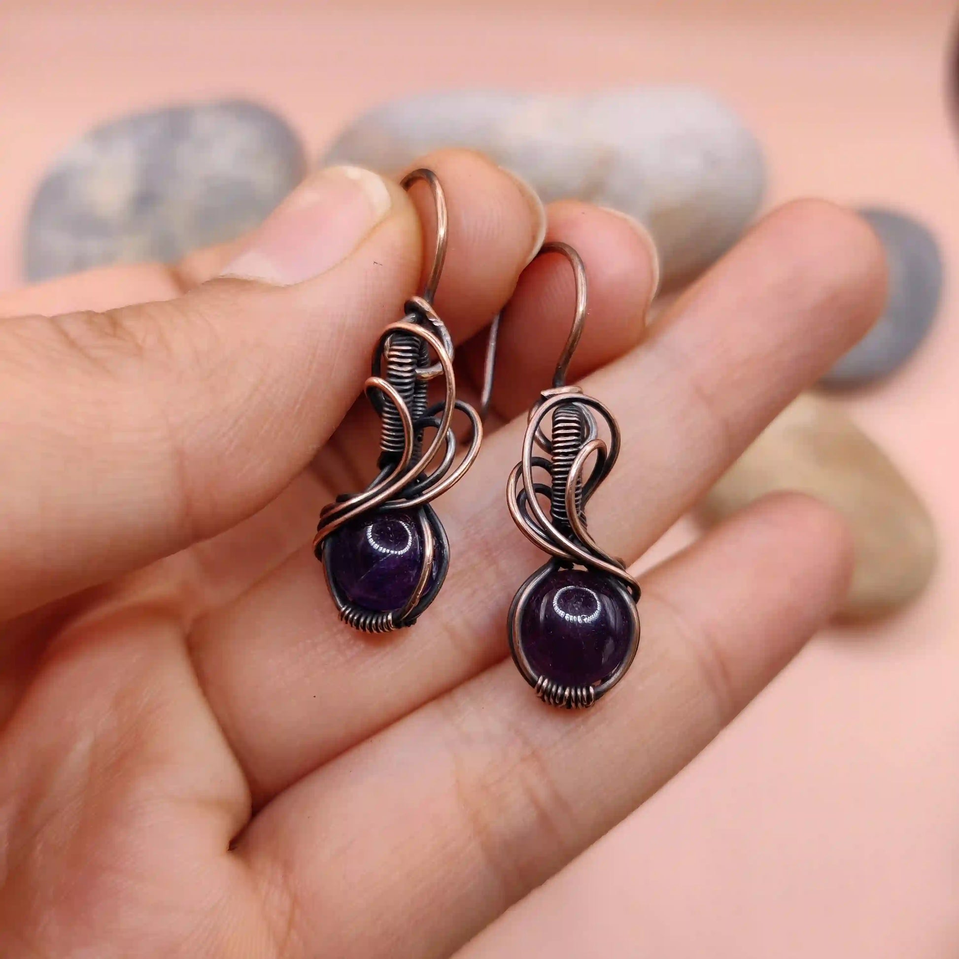 Tanvi - Amethyst Earring In Copper 001 SA14 By Sanguine Aura Handcrafted Jewellery