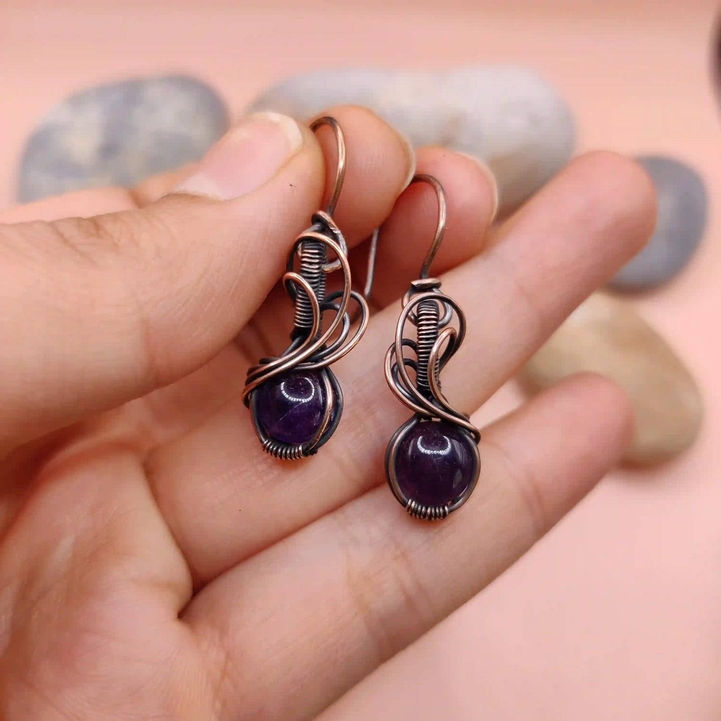 Tanvi - Amethyst Earring In Copper 001 SA15 By Sanguine Aura Handcrafted Jewellery