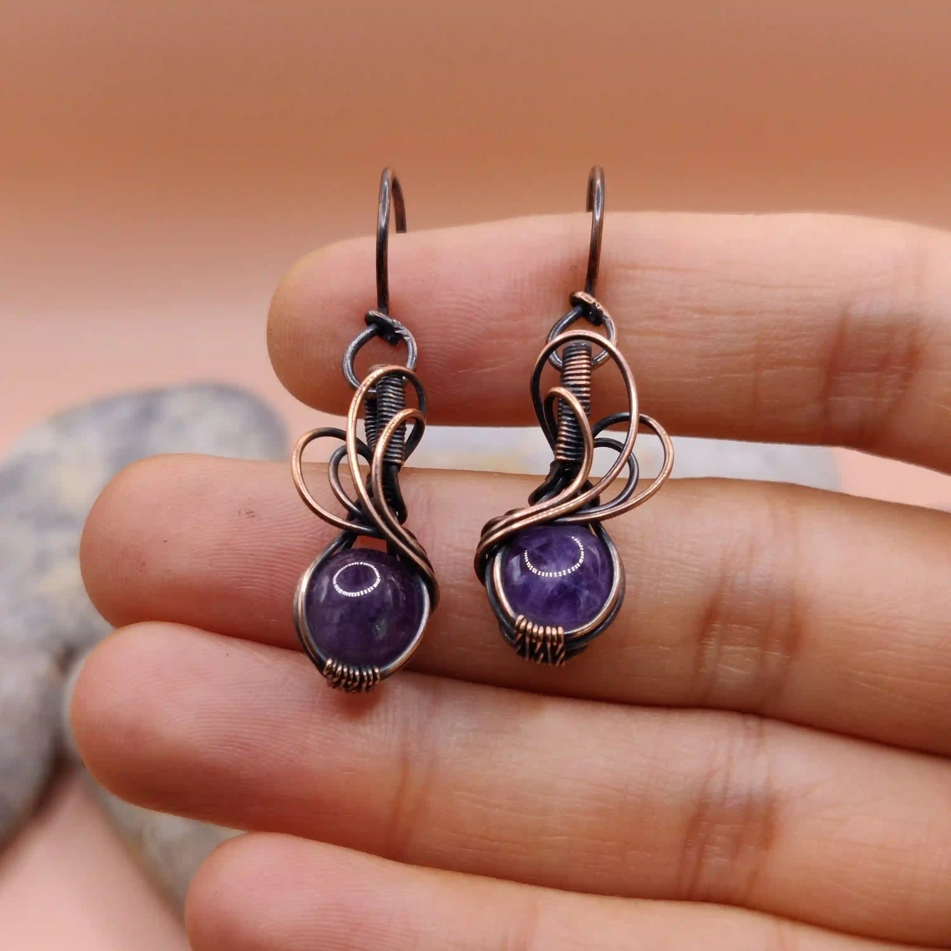 Tanvi - Amethyst Earring In Copper 001 SA2 By Sanguine Aura Handcrafted Jewellery