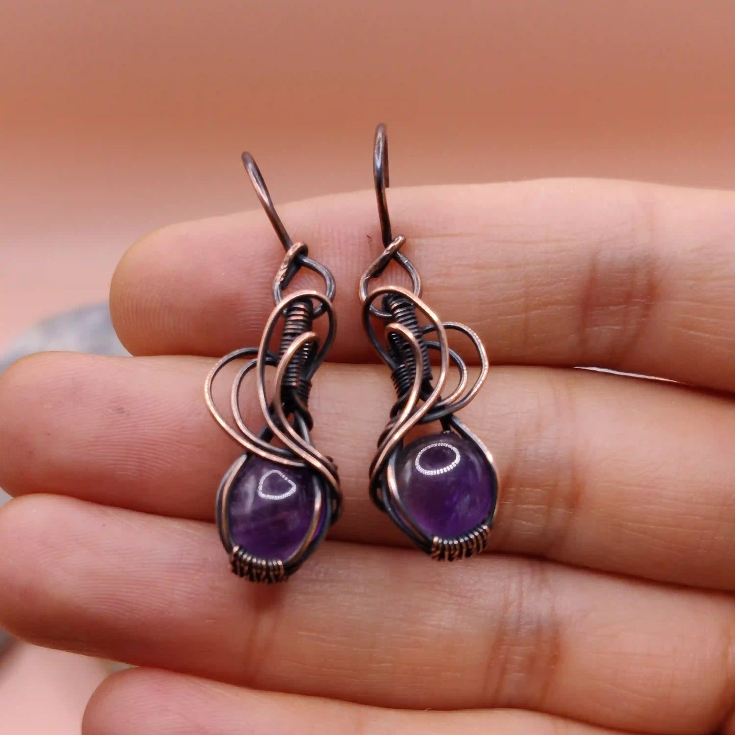 Tanvi - Amethyst Earring In Copper 001 SA3 By Sanguine Aura Handcrafted Jewellery