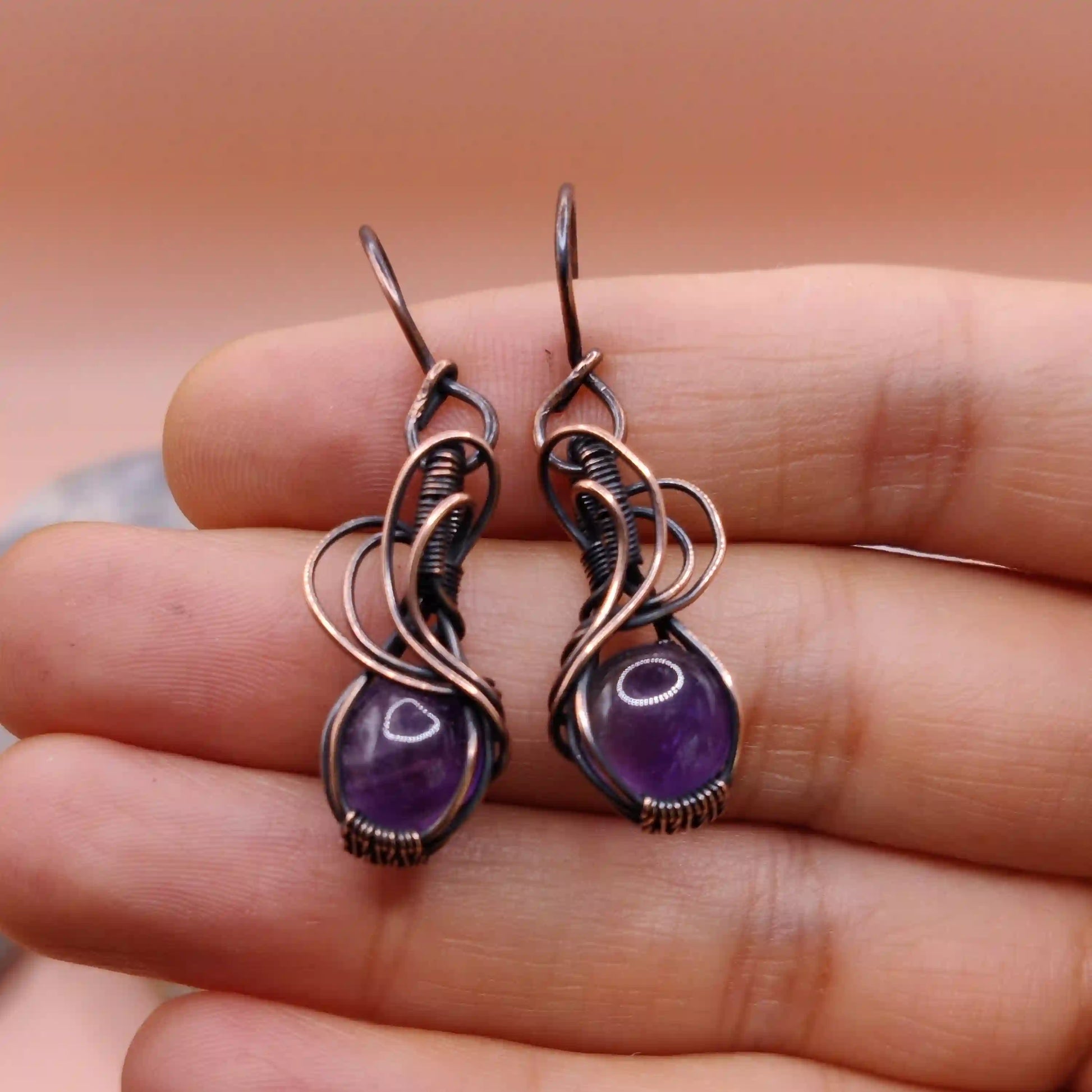Tanvi - Amethyst Earring In Copper 001 SA3 By Sanguine Aura Handcrafted Jewellery