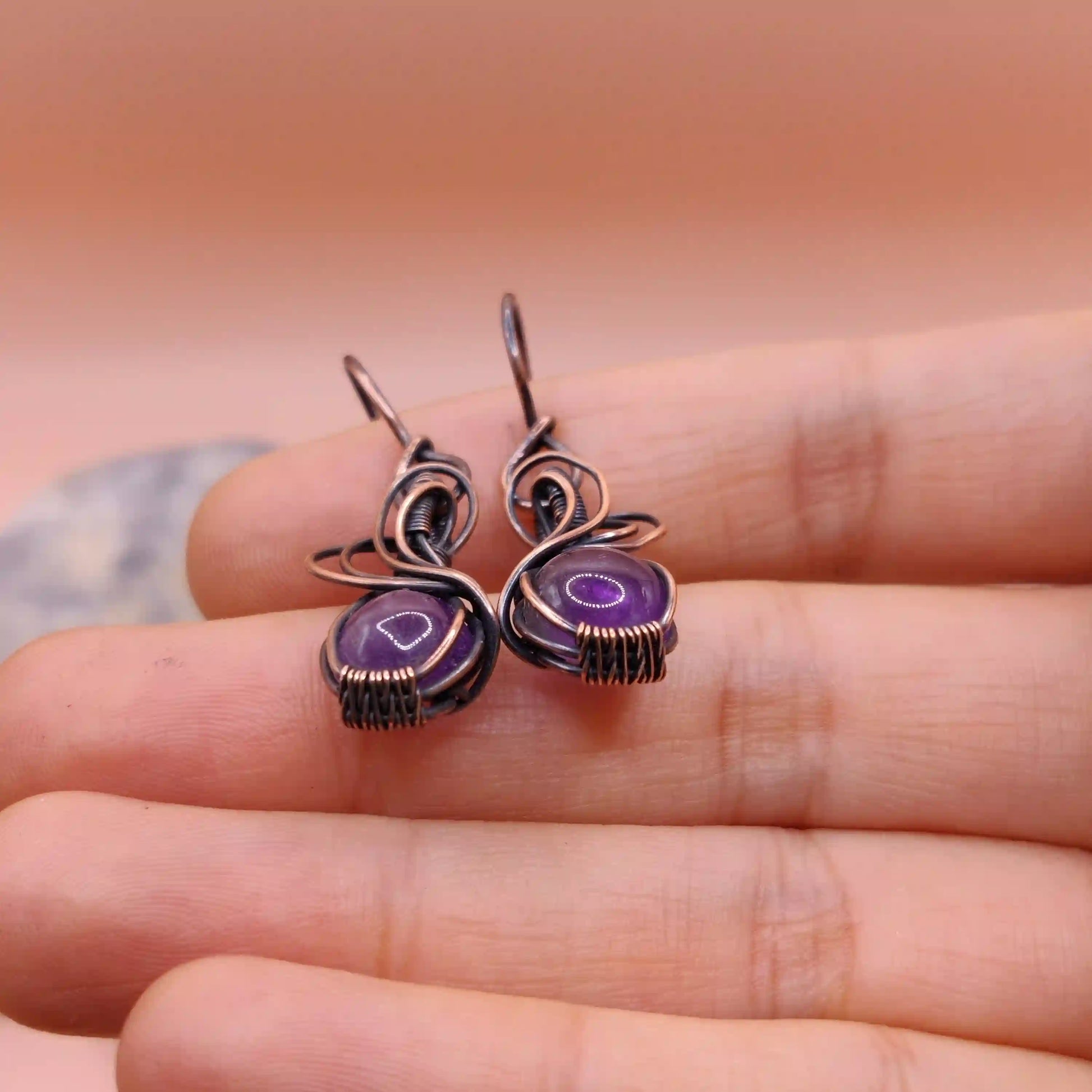 Tanvi - Amethyst Earring In Copper 001 SA4 By Sanguine Aura Handcrafted Jewellery