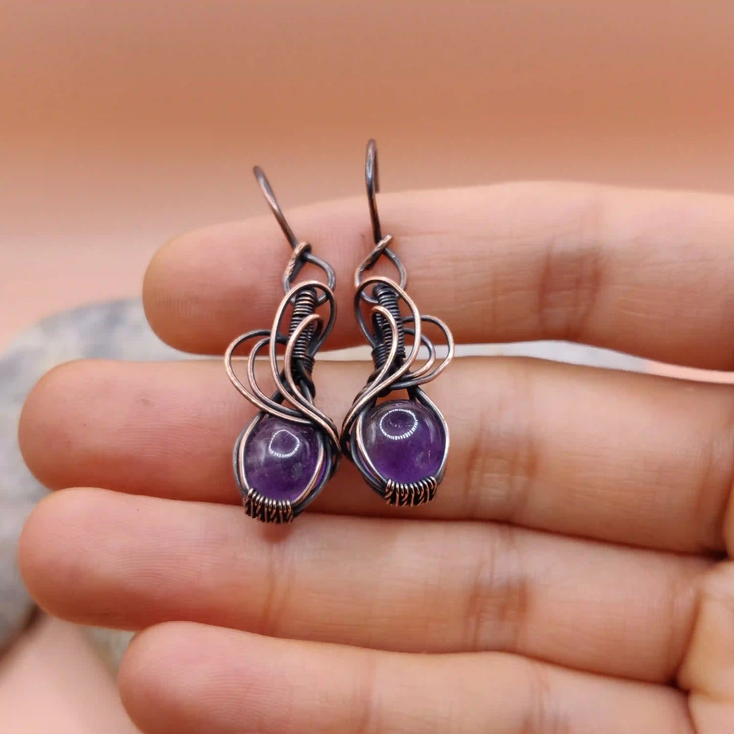Tanvi - Amethyst Earring In Copper 001 SA5 By Sanguine Aura Handcrafted Jewellery