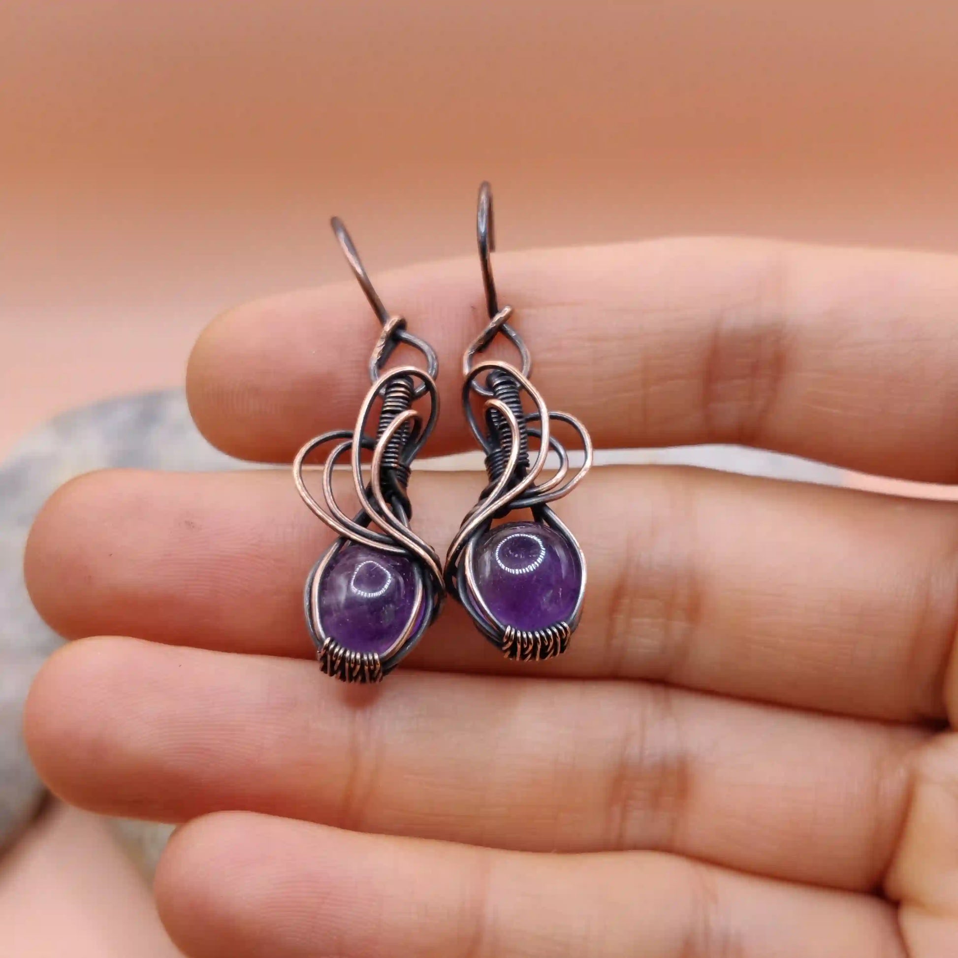 Tanvi - Amethyst Earring In Copper 001 SA5 By Sanguine Aura Handcrafted Jewellery