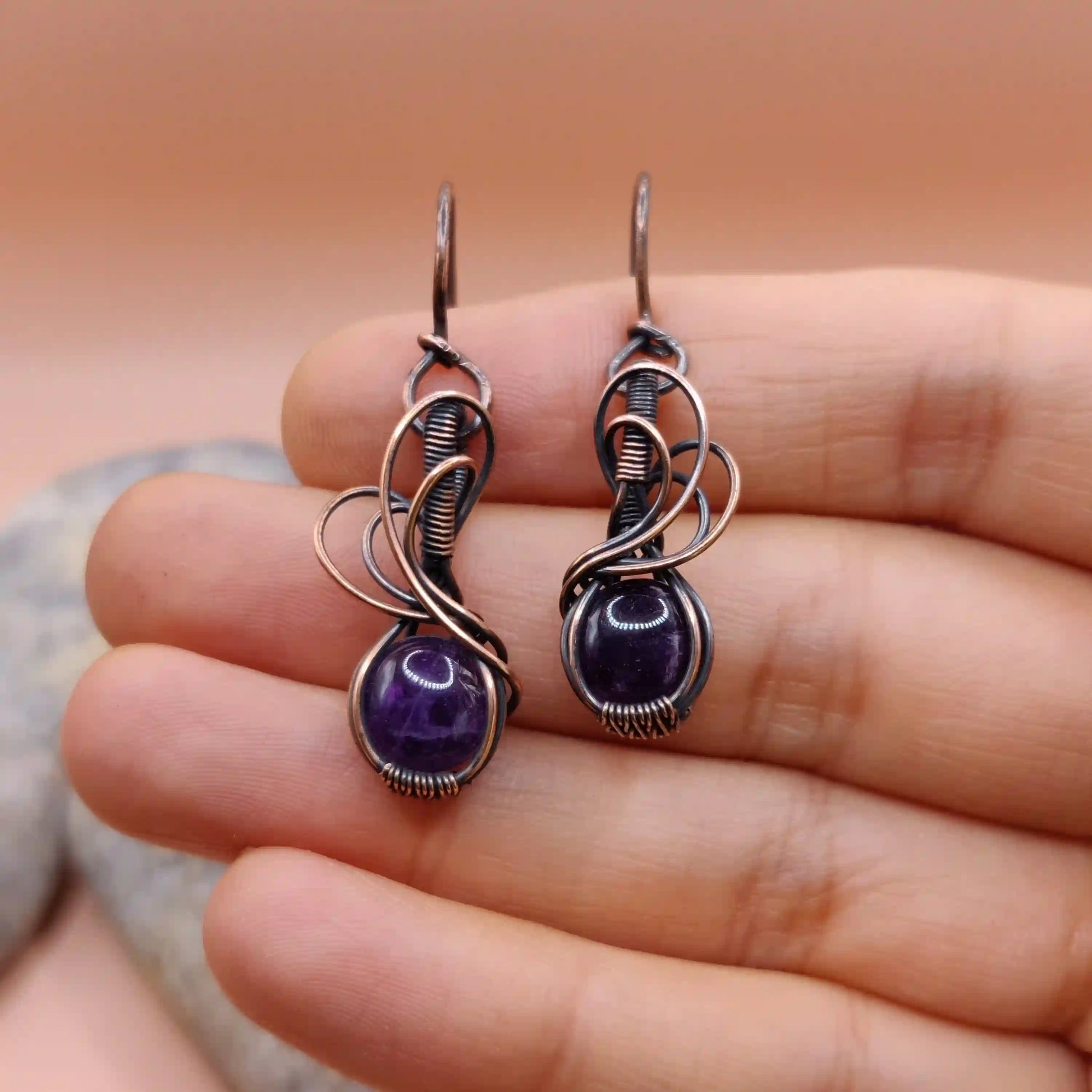 Tanvi - Amethyst Earring In Copper 001 SA6 By Sanguine Aura Handcrafted Jewellery