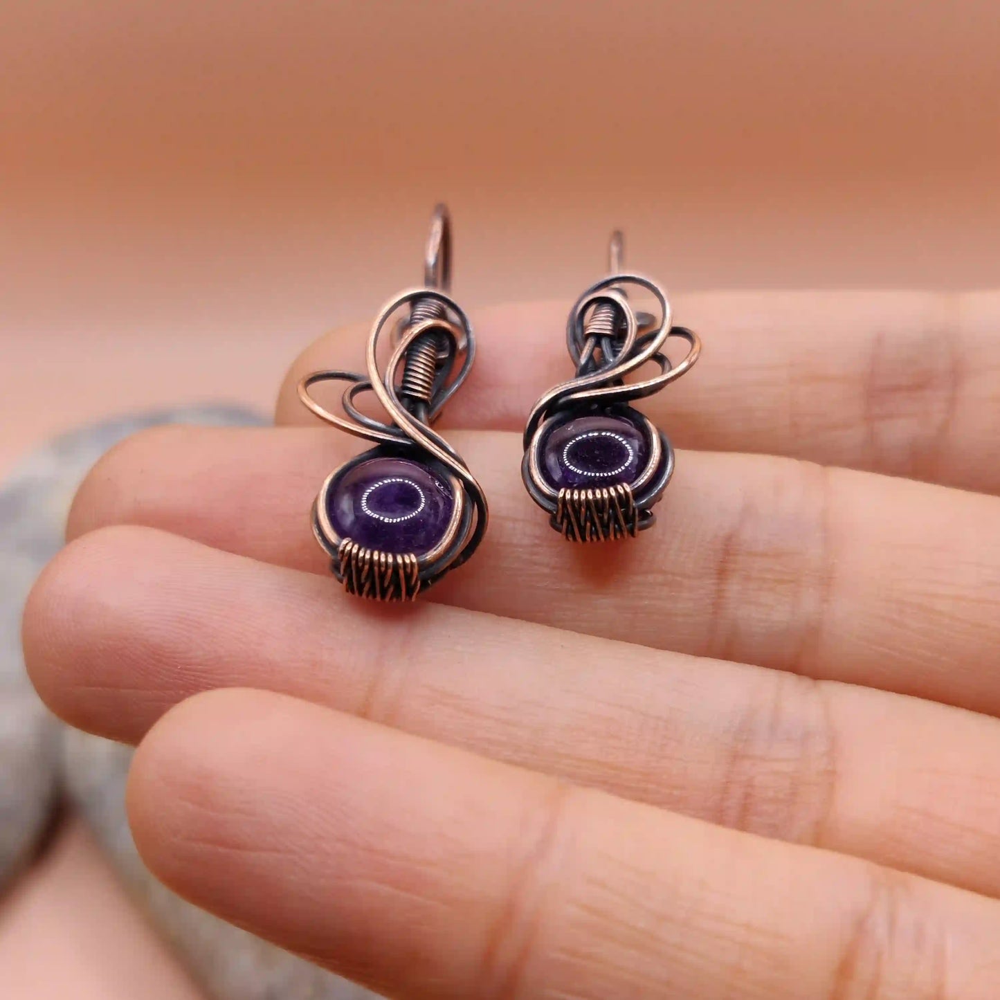 Tanvi - Amethyst Earring In Copper 001 SA7 By Sanguine Aura Handcrafted Jewellery