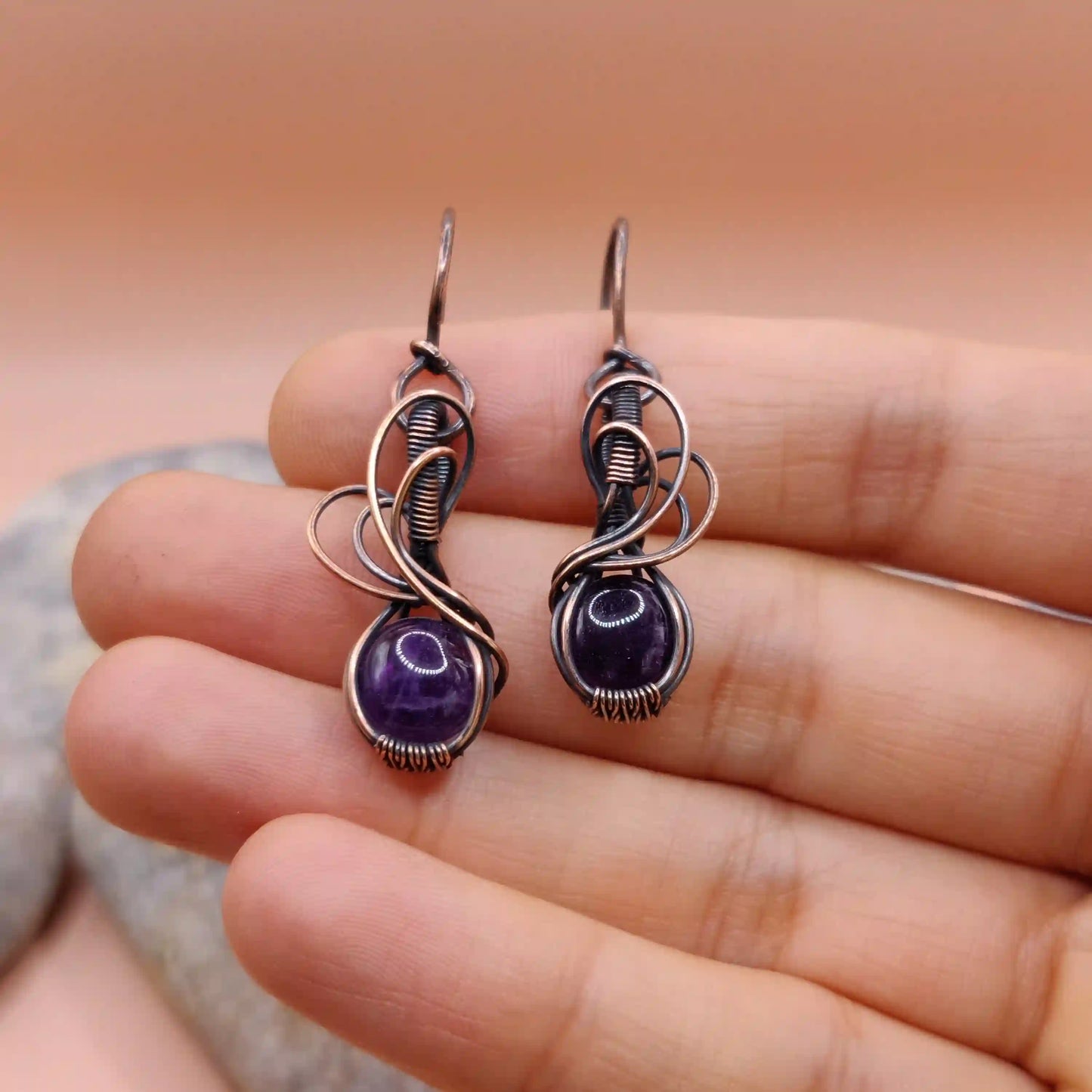 Tanvi - Amethyst Earring In Copper 001 SA8 By Sanguine Aura Handcrafted Jewellery