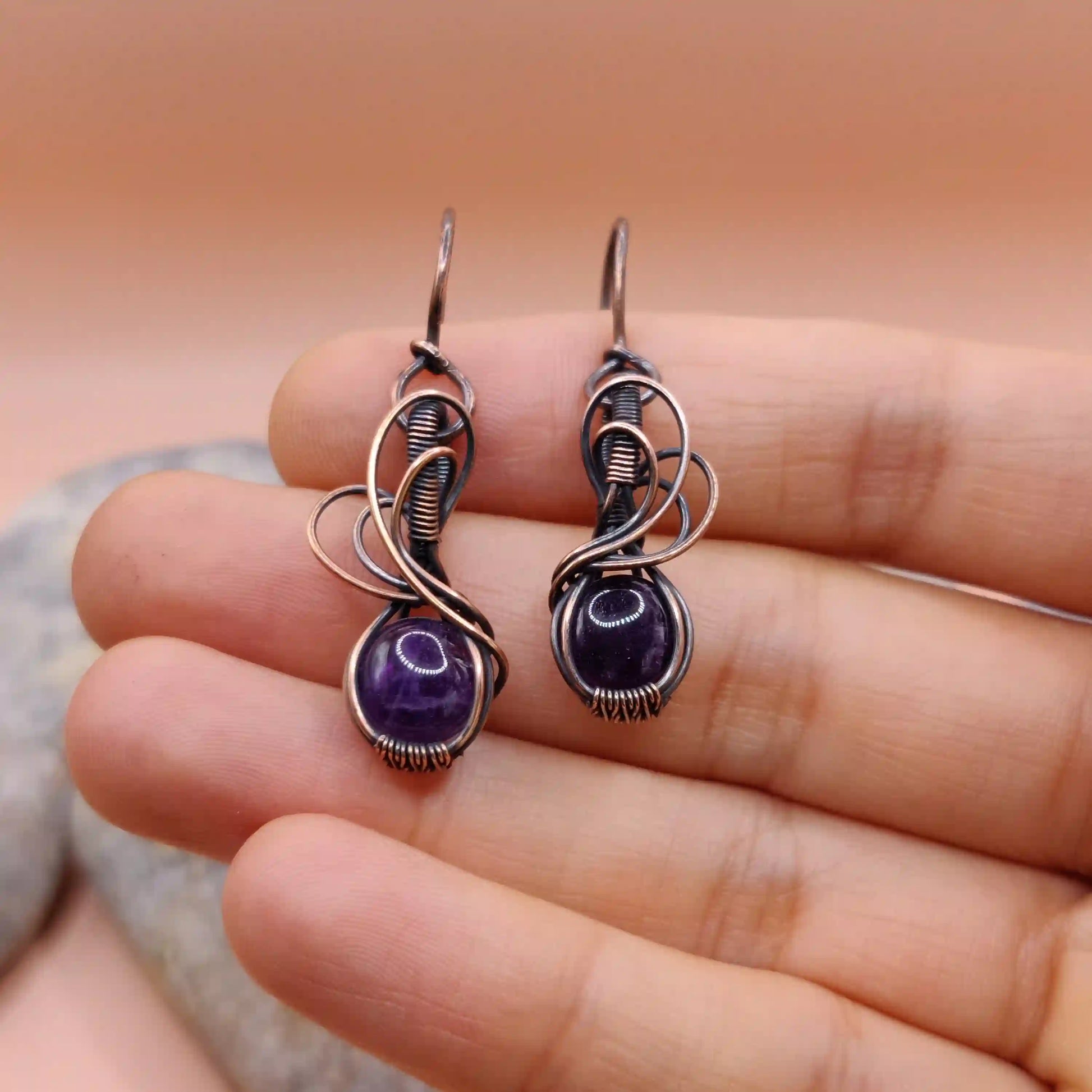 Tanvi - Amethyst Earring In Copper 001 SA8 By Sanguine Aura Handcrafted Jewellery