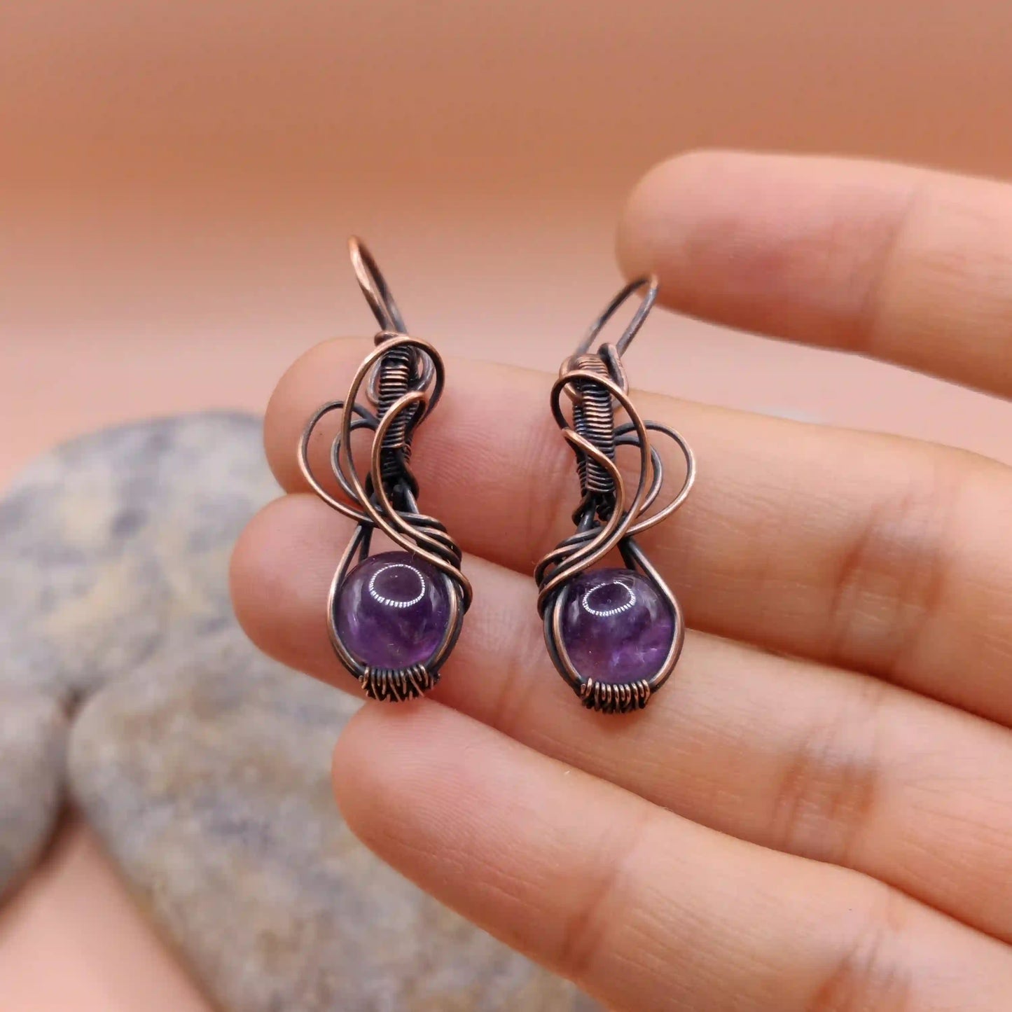 Tanvi - Amethyst Earring In Copper 001 SA9 By Sanguine Aura Handcrafted Jewellery