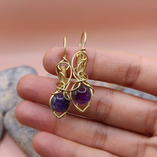 Tanvi - Amethyst Earrings In Brass 003 SA5 By Sanguine Aura Handcrafted Jewellery