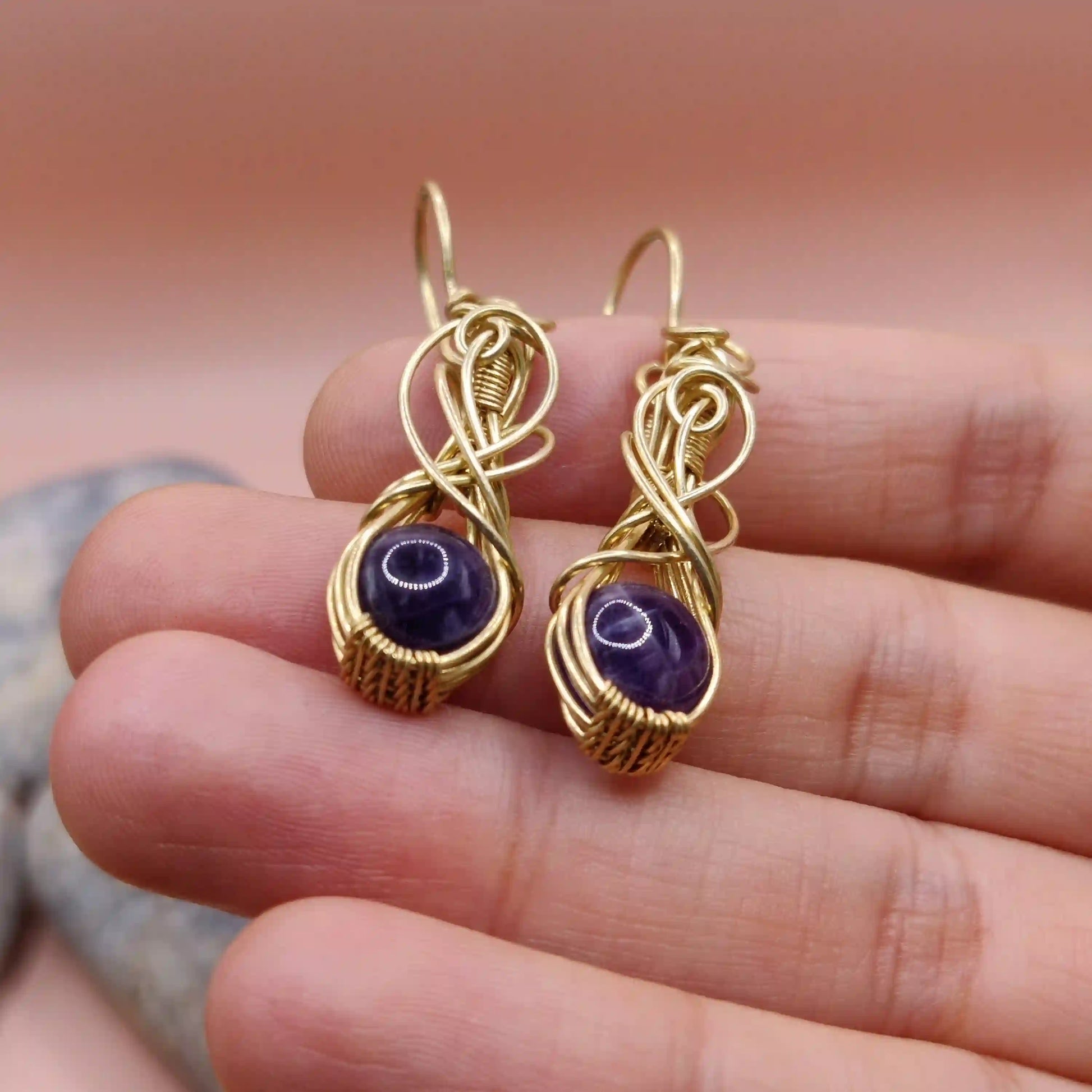 Tanvi - Amethyst Earrings In Brass 004 SA2 By Sanguine Aura Handcrafted Jewellery
