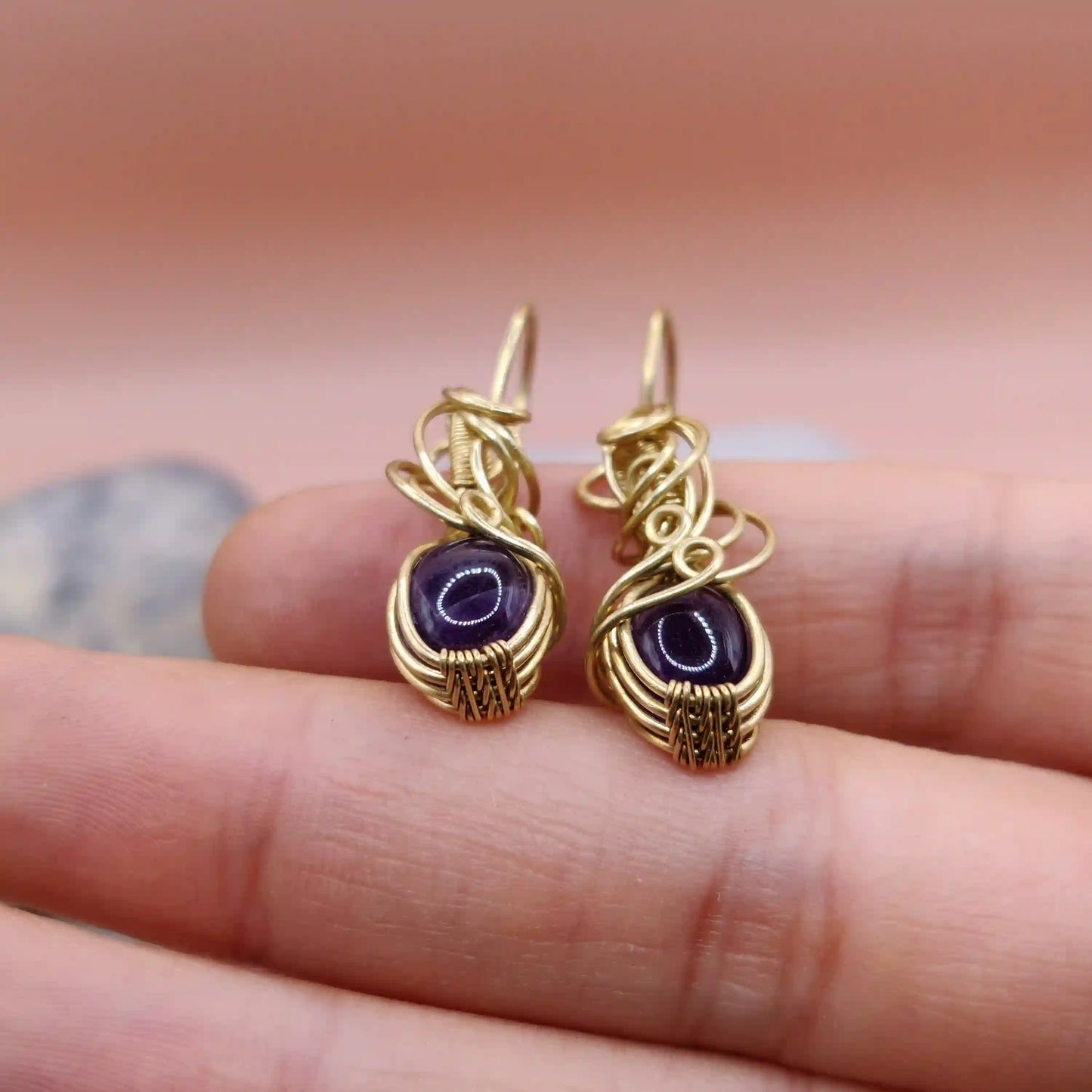 Tanvi - Amethyst Earrings In Brass 007 SA2 By Sanguine Aura Handcrafted Jewellery