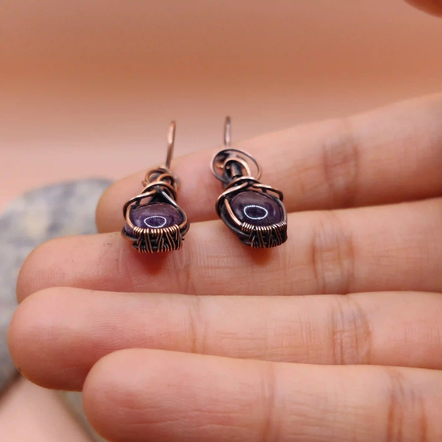 Tanvi - Amethyst Earrings In Copper 003 SA1 By Sanguine Aura Handcrafted Jewellery