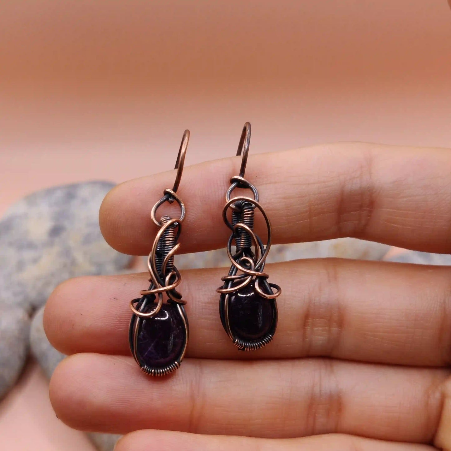 Tanvi - Amethyst Earrings In Copper 003 SA2 By Sanguine Aura Handcrafted Jewellery