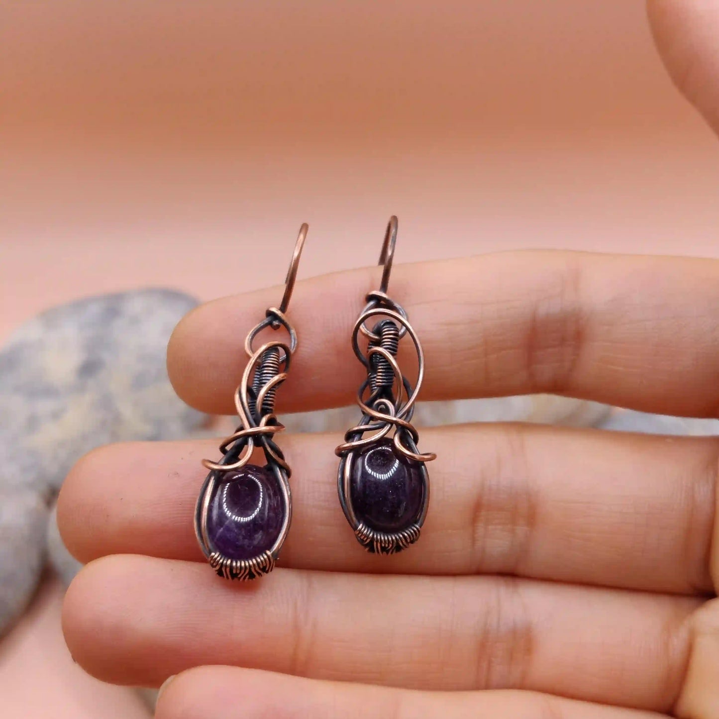 Tanvi - Amethyst Earrings In Copper 003 SA3 By Sanguine Aura Handcrafted Jewellery